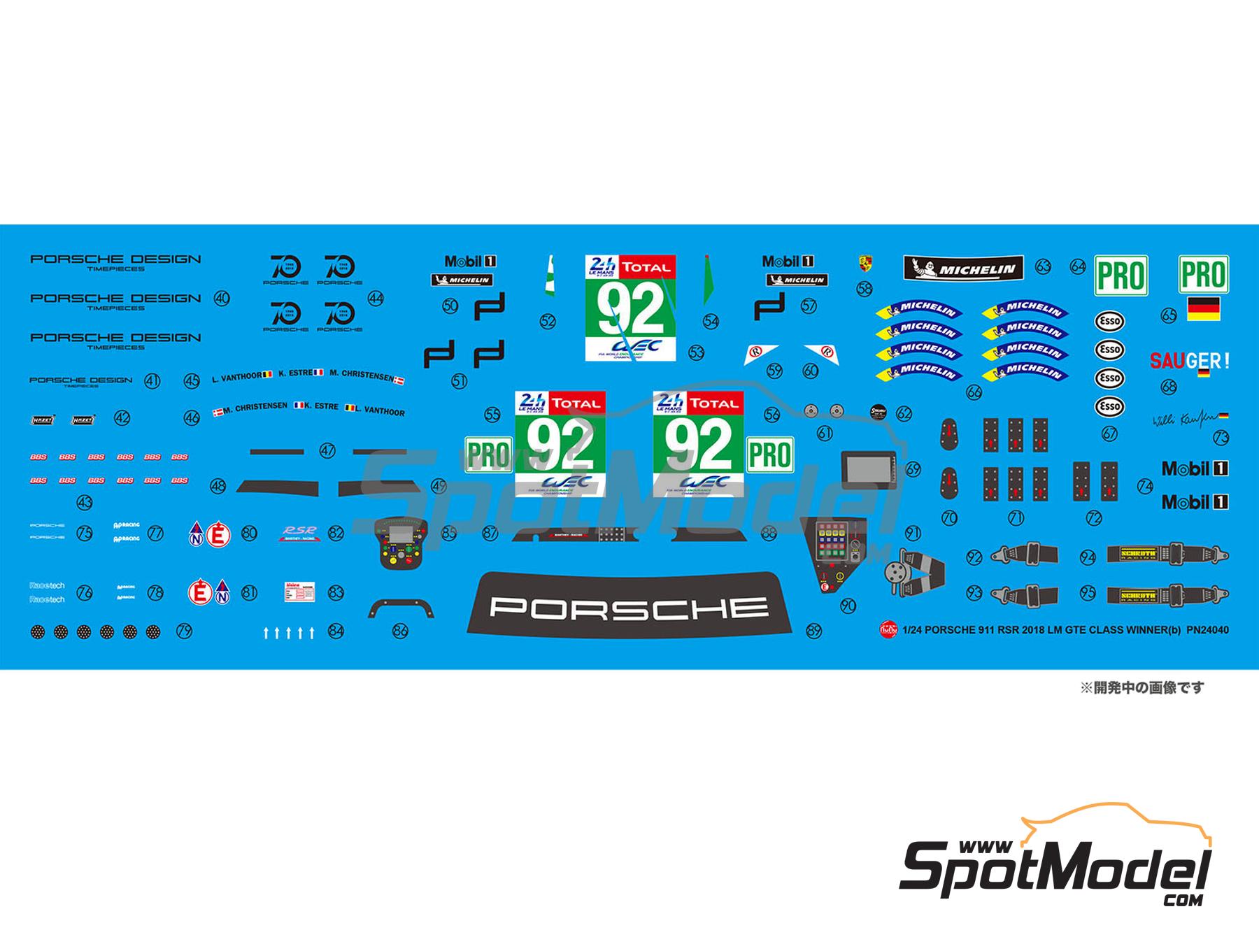 Image 5: Porsche 911 991 GT3 RSR Equipo Porsche GT patrocinado por Pink Pig - 24 Horas de Le Mans 2018 | Maqueta de coche en escala&nbsp;1/24 fabricado por Nunu (ref.&nbsp;PN24040, tambien 4545782089585)