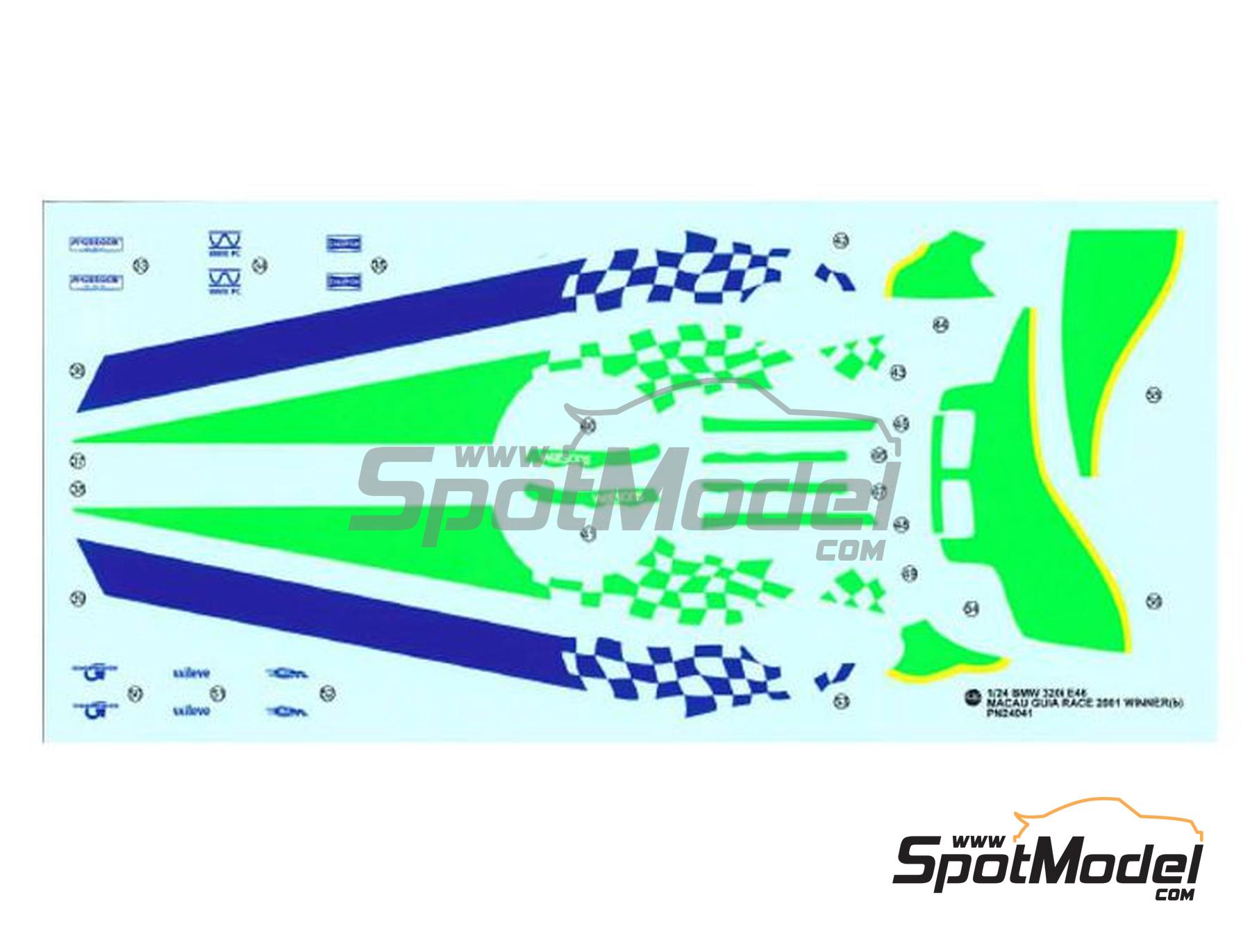 Image 6: BMW 320i E46 Carly Motors Team sponsored by Watsons Water - Guia Race of Macau 2001 | Car scale model kit in 1/24 scale manufactured by Nunu (ref. PN24041, also 4545782084658)