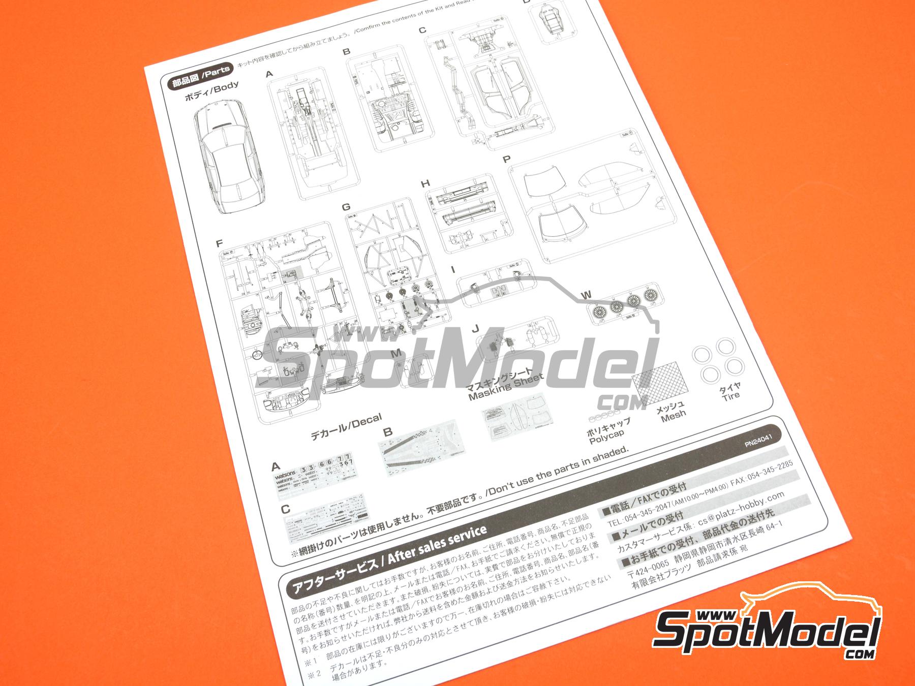 Image 20: BMW 320i E46 Carly Motors Team sponsored by Watsons Water - Guia Race of Macau 2001 | Car scale model kit in 1/24 scale manufactured by Nunu (ref. PN24041, also 4545782084658)