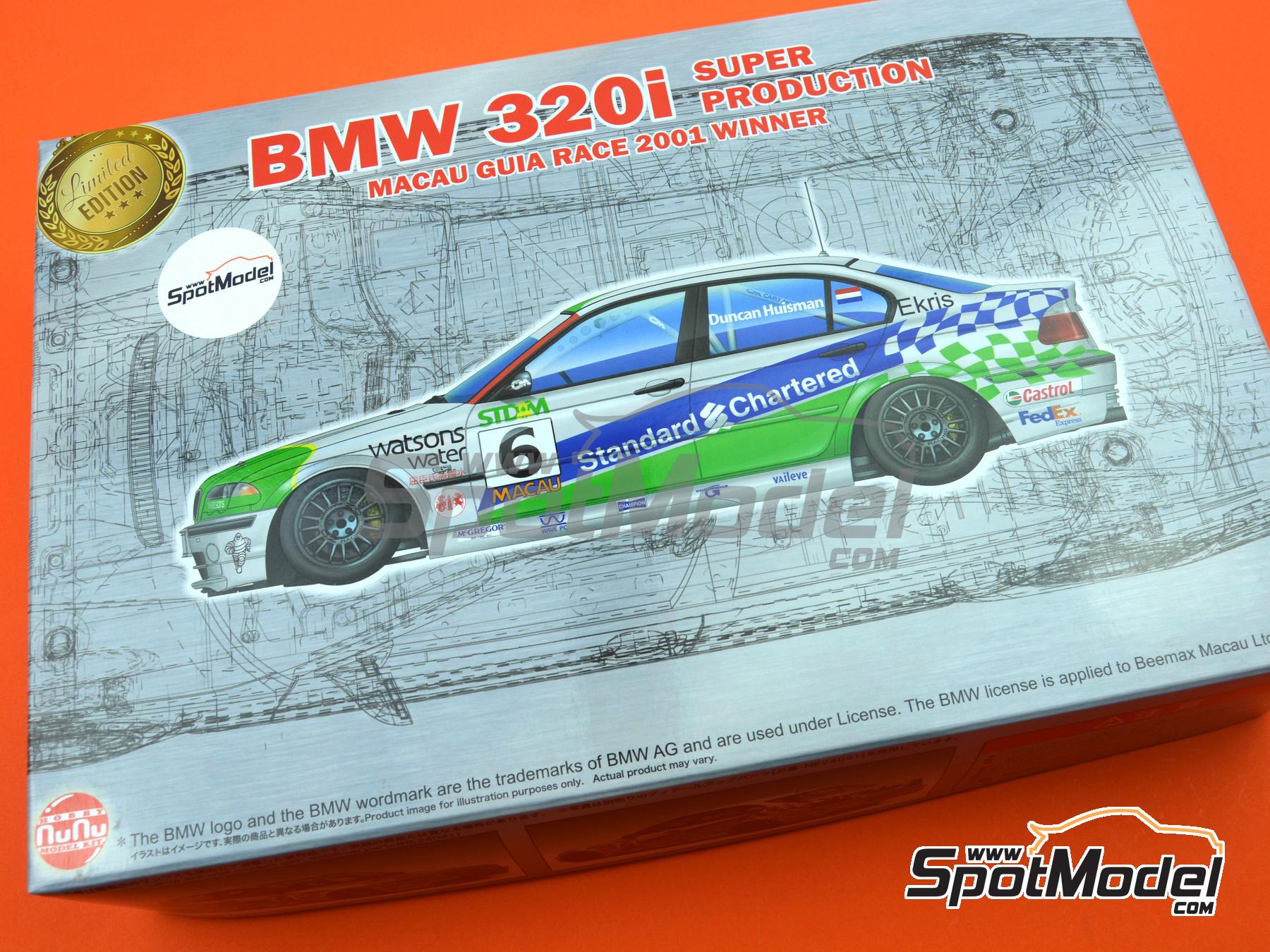 Image 21: BMW 320i E46 Carly Motors Team sponsored by Watsons Water - Guia Race of Macau 2001 | Car scale model kit in 1/24 scale manufactured by Nunu (ref. PN24041, also 4545782084658)