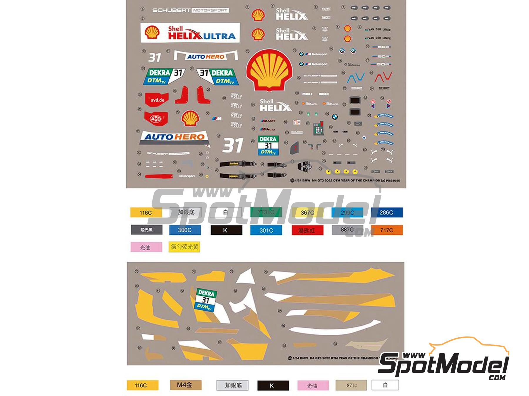 Image 17: BMW M4 GT3 Schubert Motorsport Team sponsored by Shell Helix - DTM - Deutsche Tourenwagen Masters 2022 | Car scale model kit in 1/24 scale manufactured by Nunu (ref.&nbsp;PN24045, also 4545782114454)