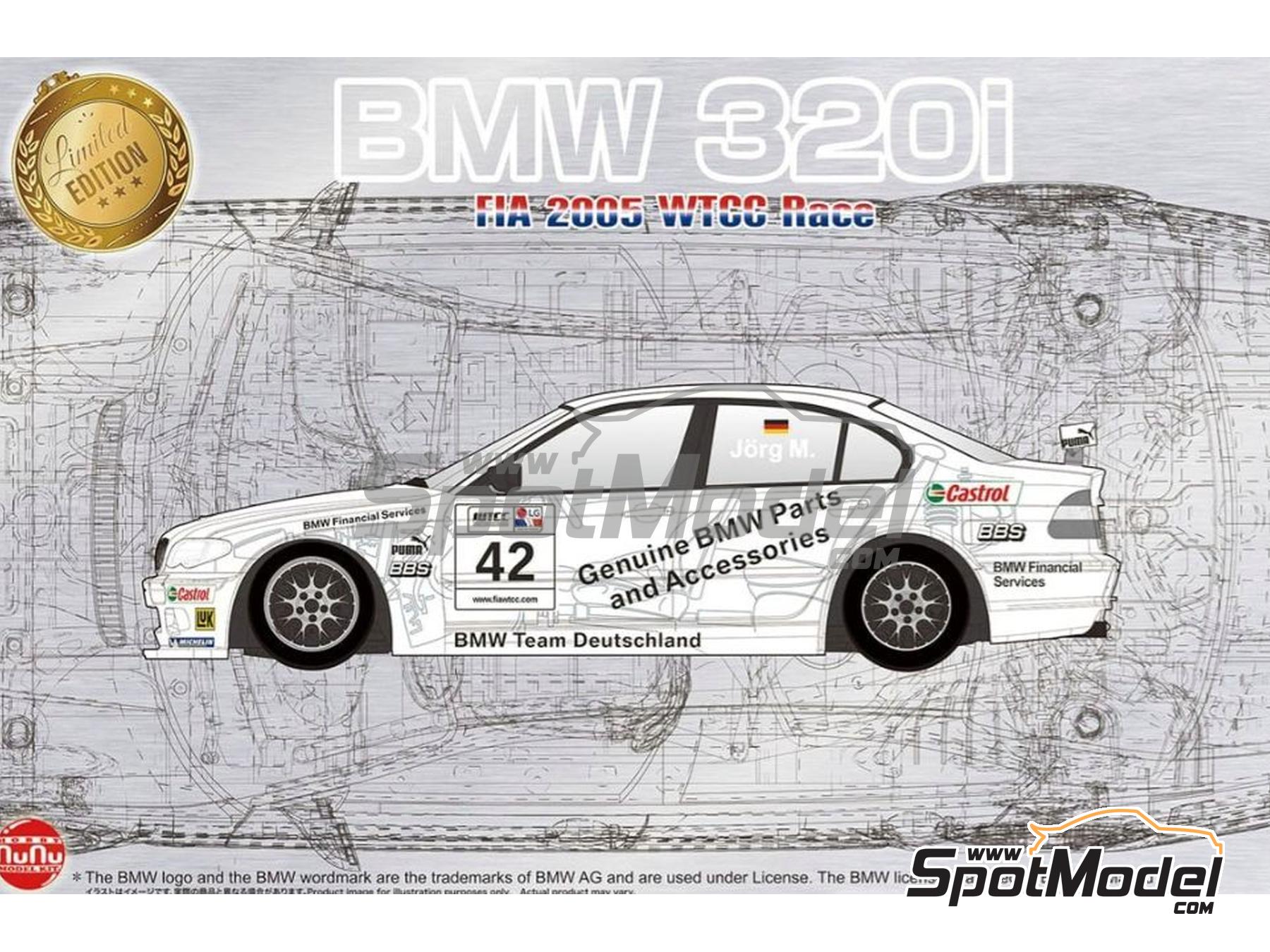 Image 1: BMW 320i E46 BMW Deutschland Team sponsored by Genuine BMW Parts - World Touring Car Championship (WTCC) 2005 | Car scale model kit in 1/24 scale manufactured by Nunu (ref.&nbsp;PN24047, also 4545782123944 and NU-24047)