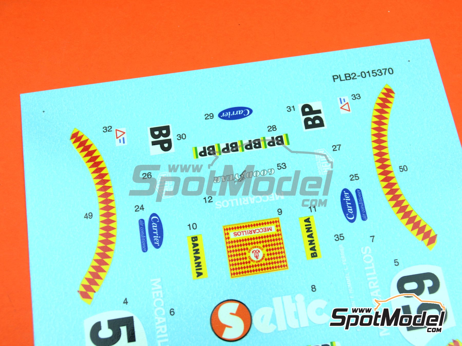 Image 6: Porsche 934 Turbo RSR Group 4 Schiller Racing Team sponsored by Meccarillos - 24 Hours Le Mans 1977 | Marking / livery in 1/24 scale , designed by J Banks  and  manufactured by Print Lab Decals (ref. PLB2-015370)