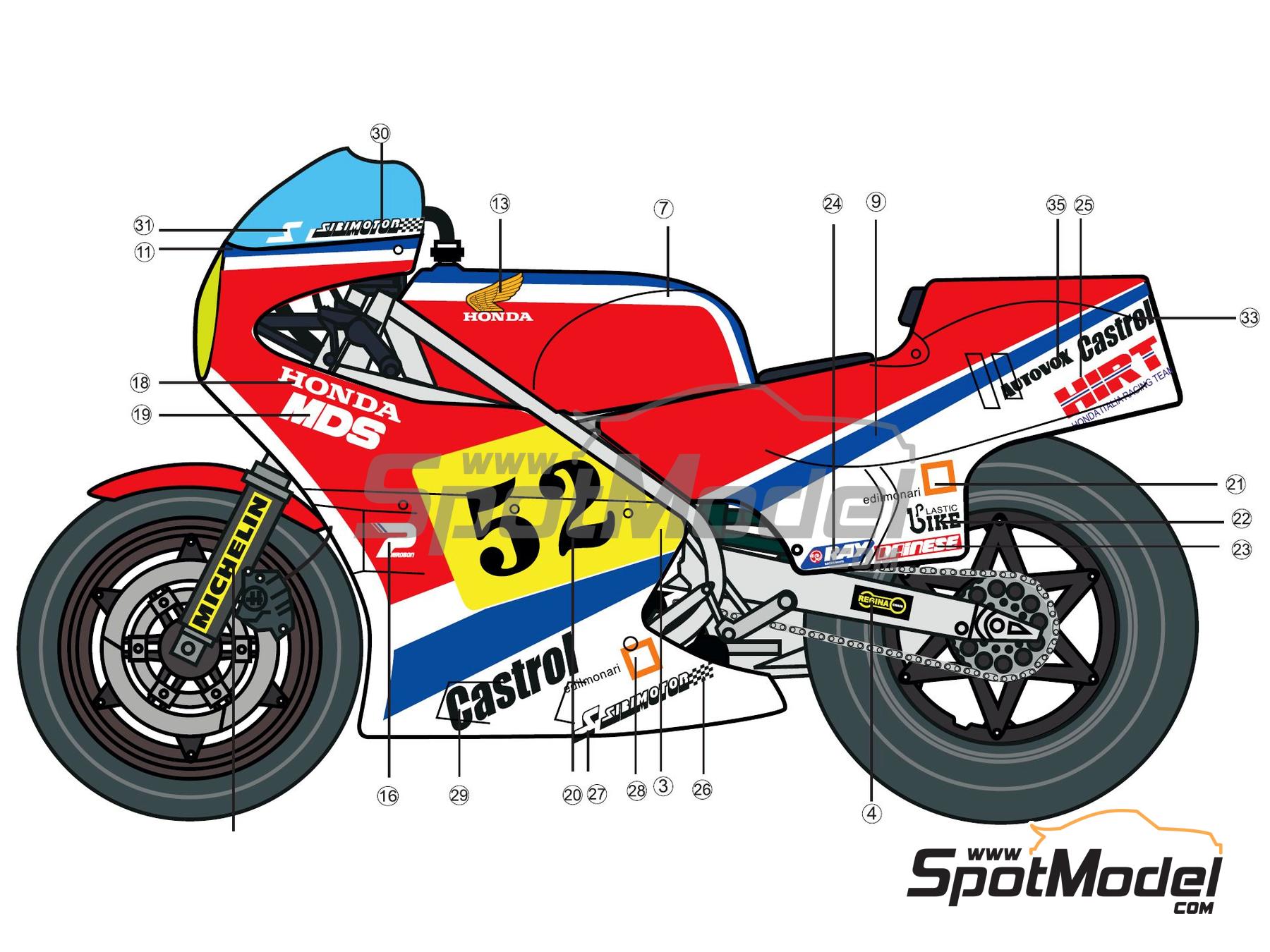Image 3: Honda RS 500 - Gran Premio de Motociclismo de Sur&aacute;frica | Decoraci&oacute;n en escala&nbsp;1/12 , dise&ntilde;ado por Screendesign  y  fabricado por Print Lab Decals (ref.&nbsp;PLB2-047536)