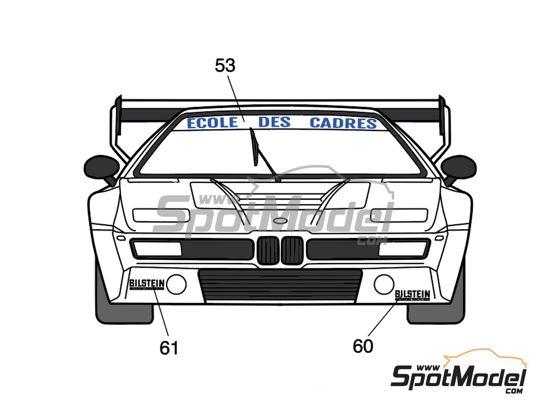Image 3: BMW M1 Ecole des Cadres Team sponsored by Yvon Bois Scor Xerox - 24 Hours Le Mans 1984 | Marking / livery in 1/24 scale , designed by J Banks  and  manufactured by Print Lab Decals (ref.&nbsp;PLB2-052671)