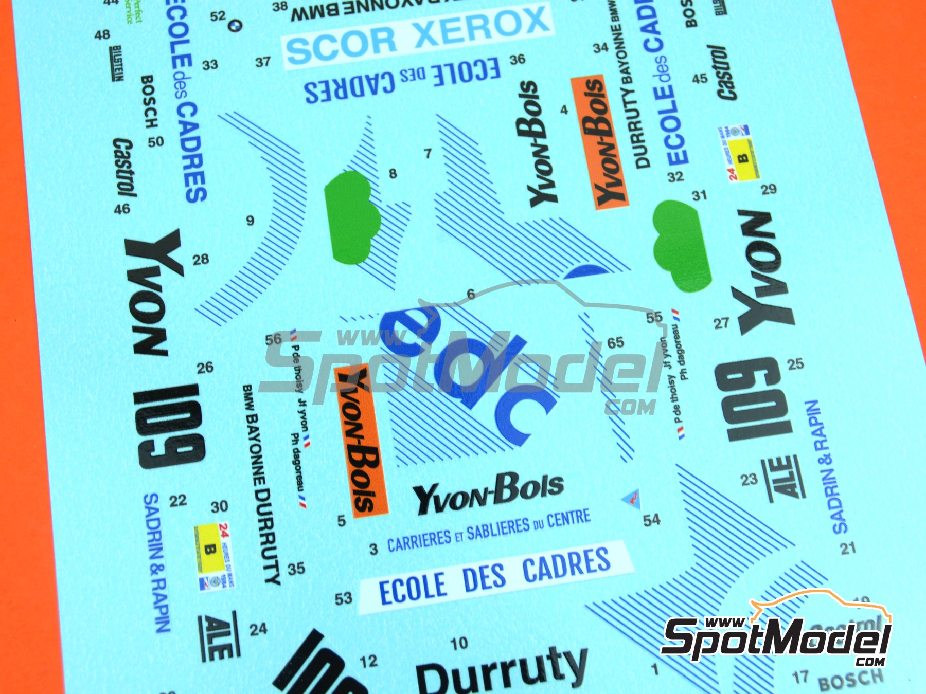 Image 9: BMW M1 Ecole des Cadres Team sponsored by Yvon Bois Scor Xerox - 24 Hours Le Mans 1984 | Marking / livery in 1/24 scale , designed by J Banks  and  manufactured by Print Lab Decals (ref.&nbsp;PLB2-052671)