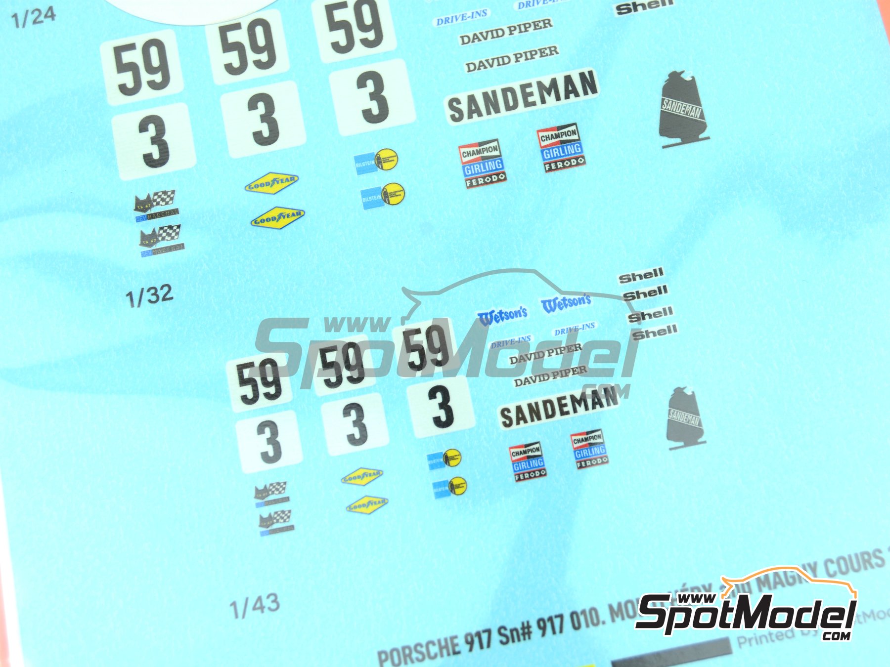 Image 5: Porsche 917K David Piper Team sponsored by Sandeman - Montlhery 500K, Magny Cours 1970 | Marking / livery in 1/24 scale , designed by Anonymous  and  manufactured by Print Lab Decals (ref.&nbsp;PLB2-141060)