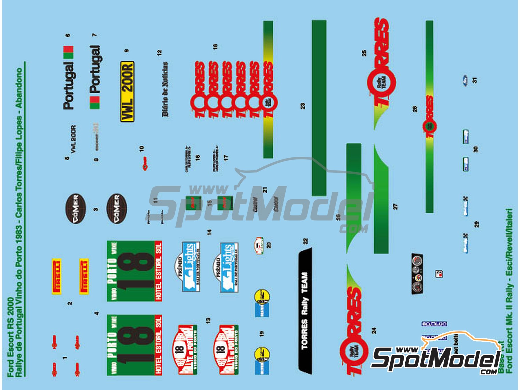 Image 6: Ford Escort Mk. II Equipo Torres Rally - Rally de Portugal - Vinho do Porto 1983 | Decoraci&oacute;n en escala&nbsp;1/24 , dise&ntilde;ado por Jorge Pinho  y  fabricado por Print Lab Decals (ref.&nbsp;PLB2-186713)