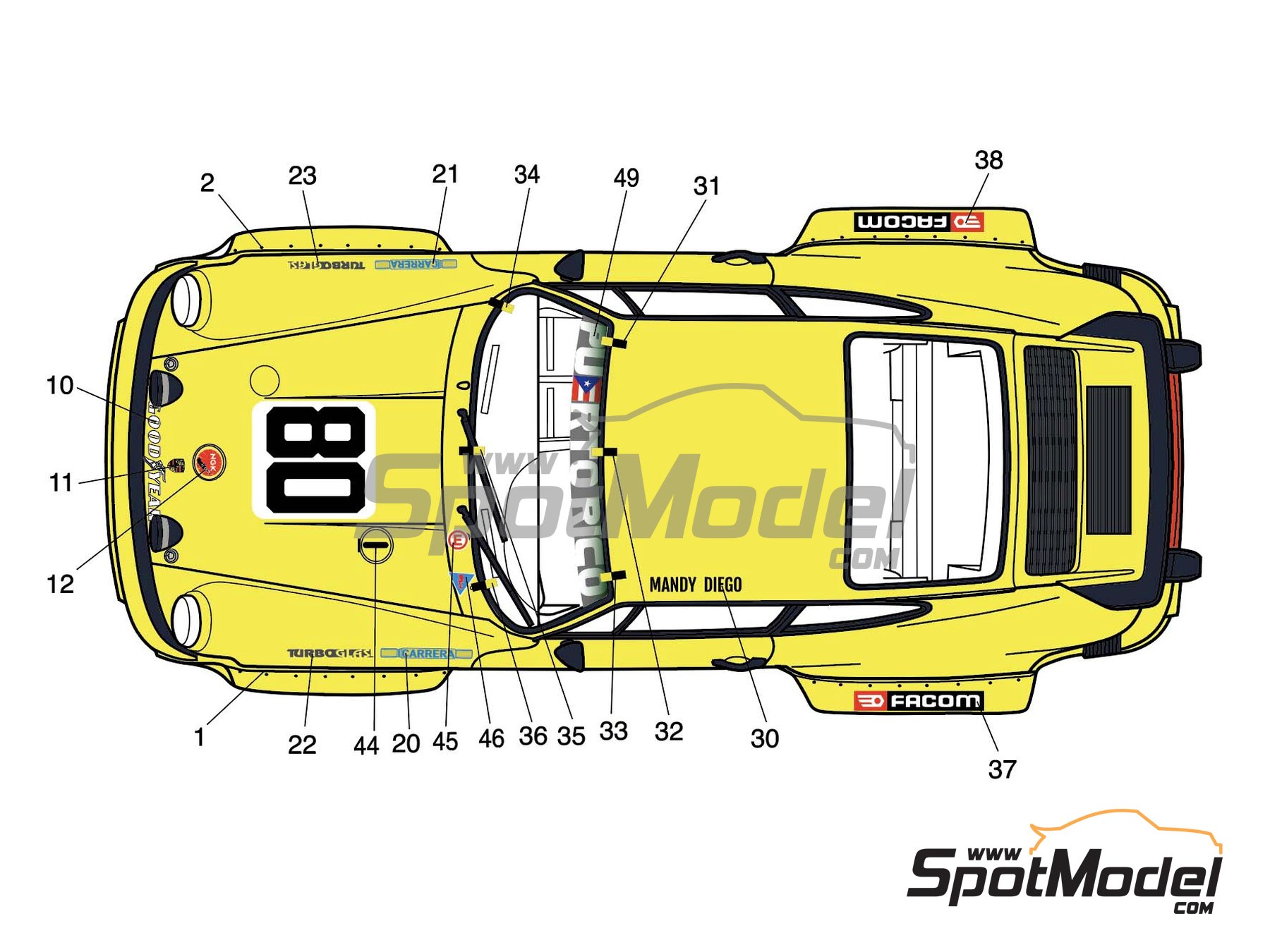 Image 4: Porsche 934 Turbo RSR - 24 Horas de Le Mans 1980 | Decoraci&oacute;n en escala&nbsp;1/24 , dise&ntilde;ado por J Banks  y  fabricado por Print Lab Decals (ref.&nbsp;PLB2-187186)