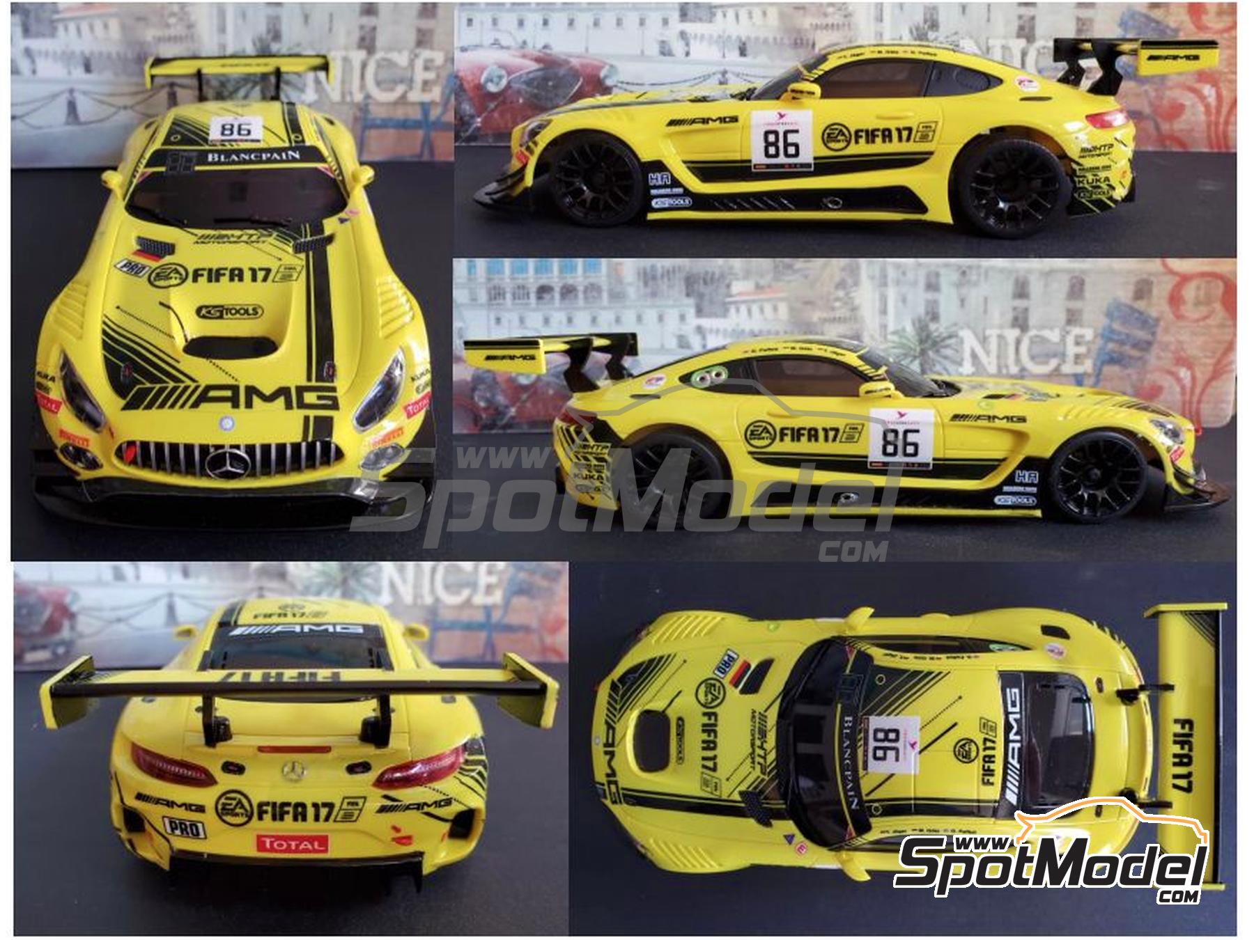Image 1: Mercedes-AMG GT3 HTP Motorsport Team sponsored by EA Sports FIFA 17 - Total 24 hours of Spa 2016 | Marking / livery in 1/27 scale , designed by OlivierSD  and  manufactured by Print Lab Decals (ref.&nbsp;PLB2-236769)