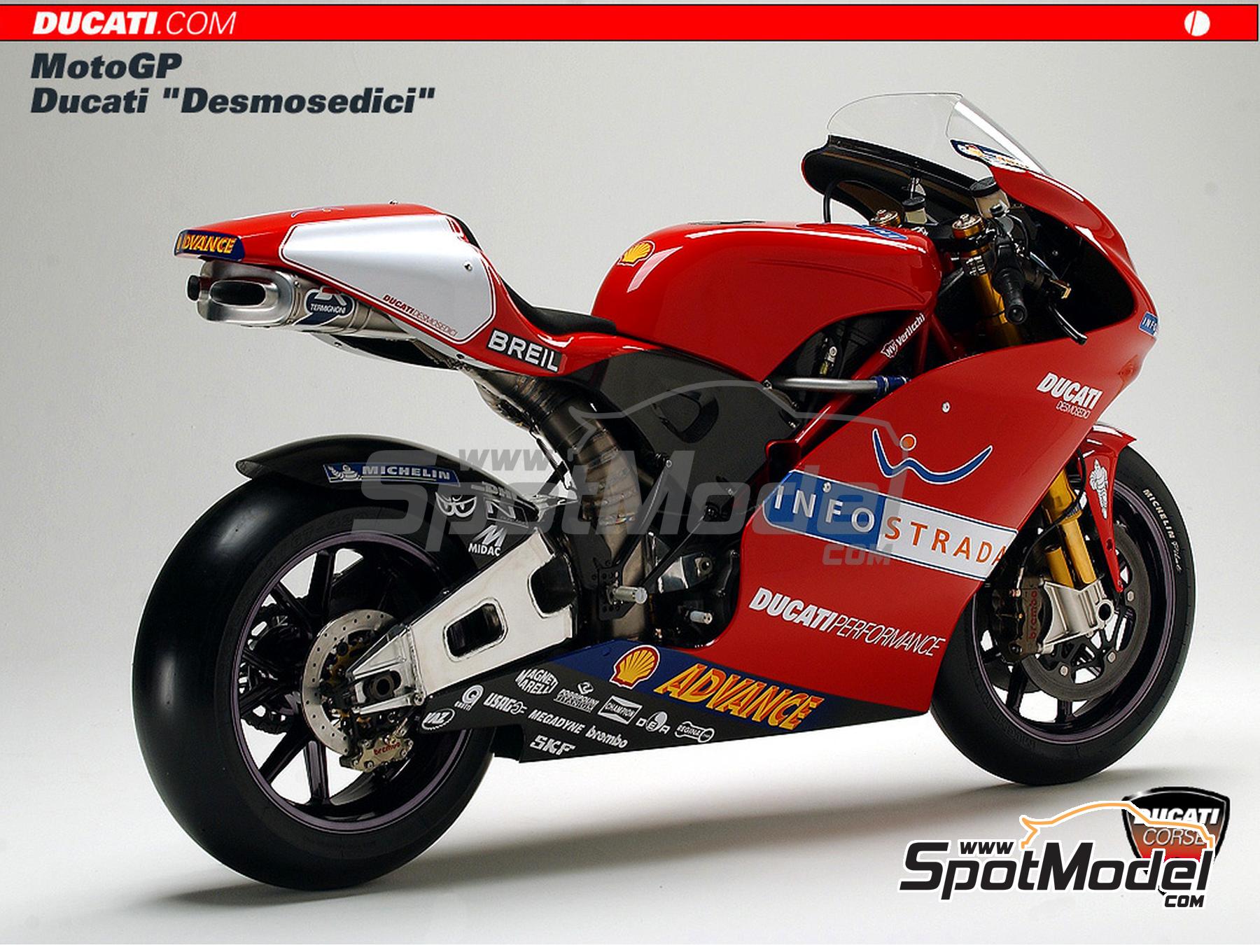 Image 3: Ducati Desmosedici GP4 - Press version 2003 | Marking / livery in 1/12 scale , designed by Screendesign  and  manufactured by Print Lab Decals (ref.&nbsp;PLB2-315206)
