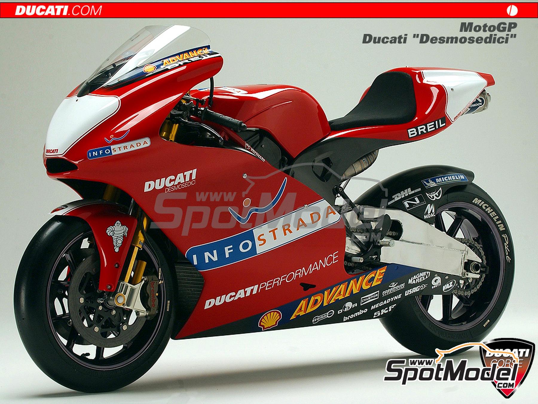 Image 5: Ducati Desmosedici GP4 - Press version 2003 | Marking / livery in 1/12 scale , designed by Screendesign  and  manufactured by Print Lab Decals (ref.&nbsp;PLB2-315206)