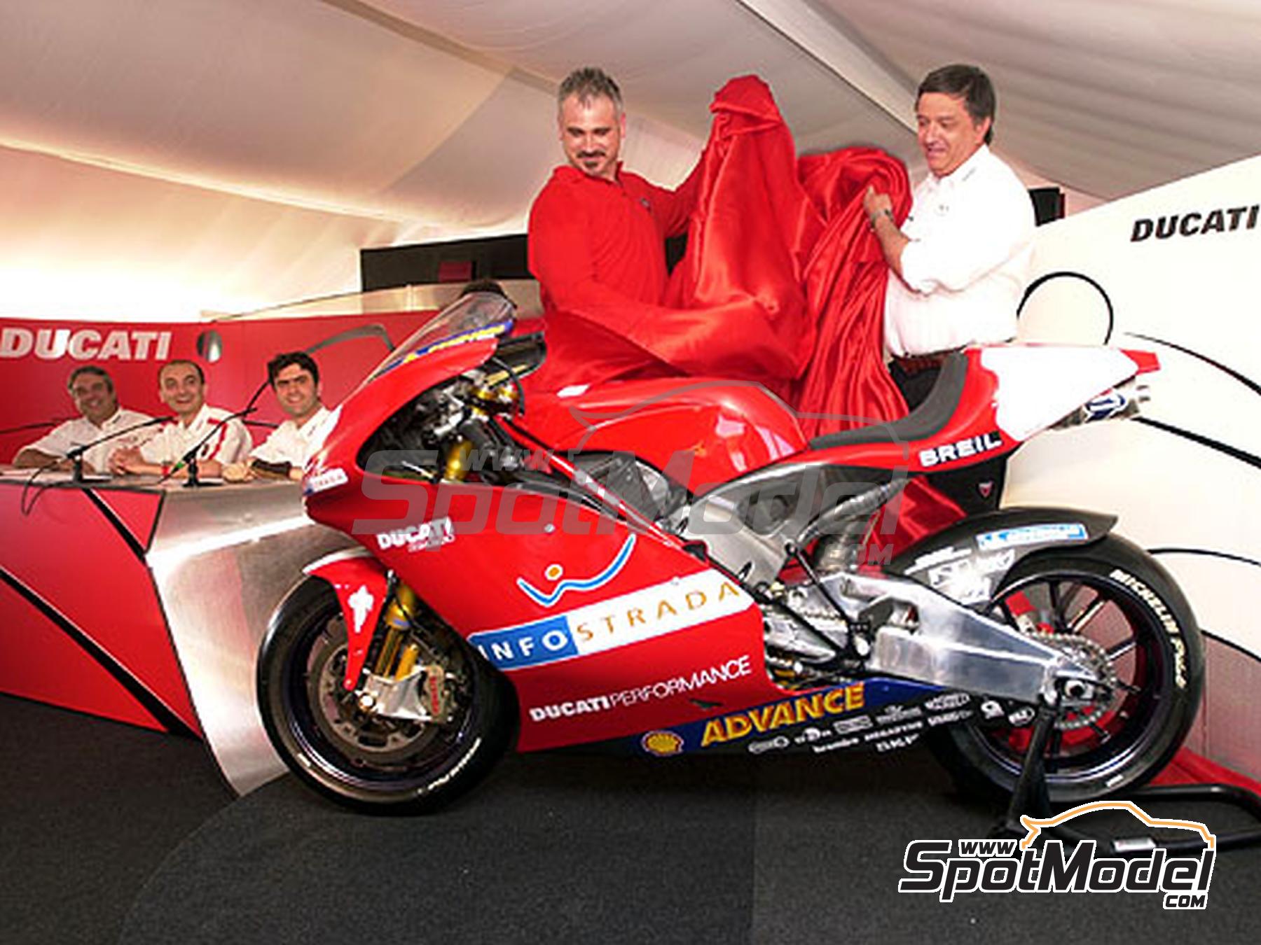 Image 7: Ducati Desmosedici GP4 - Press version 2003 | Marking / livery in 1/12 scale , designed by Screendesign  and  manufactured by Print Lab Decals (ref.&nbsp;PLB2-315206)