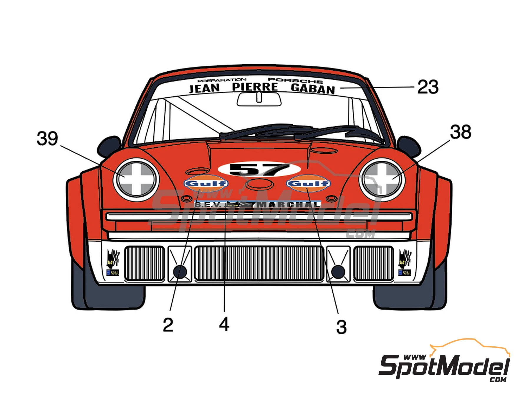 Image 1: Porsche 934 Turbo RSR Group sponsored by Jean Pierre Gaban - 24 Hours Le Mans 1977 | Marking / livery in 1/24 scale , designed by J Banks  and  manufactured by Print Lab Decals (ref.&nbsp;PLB2-368866)