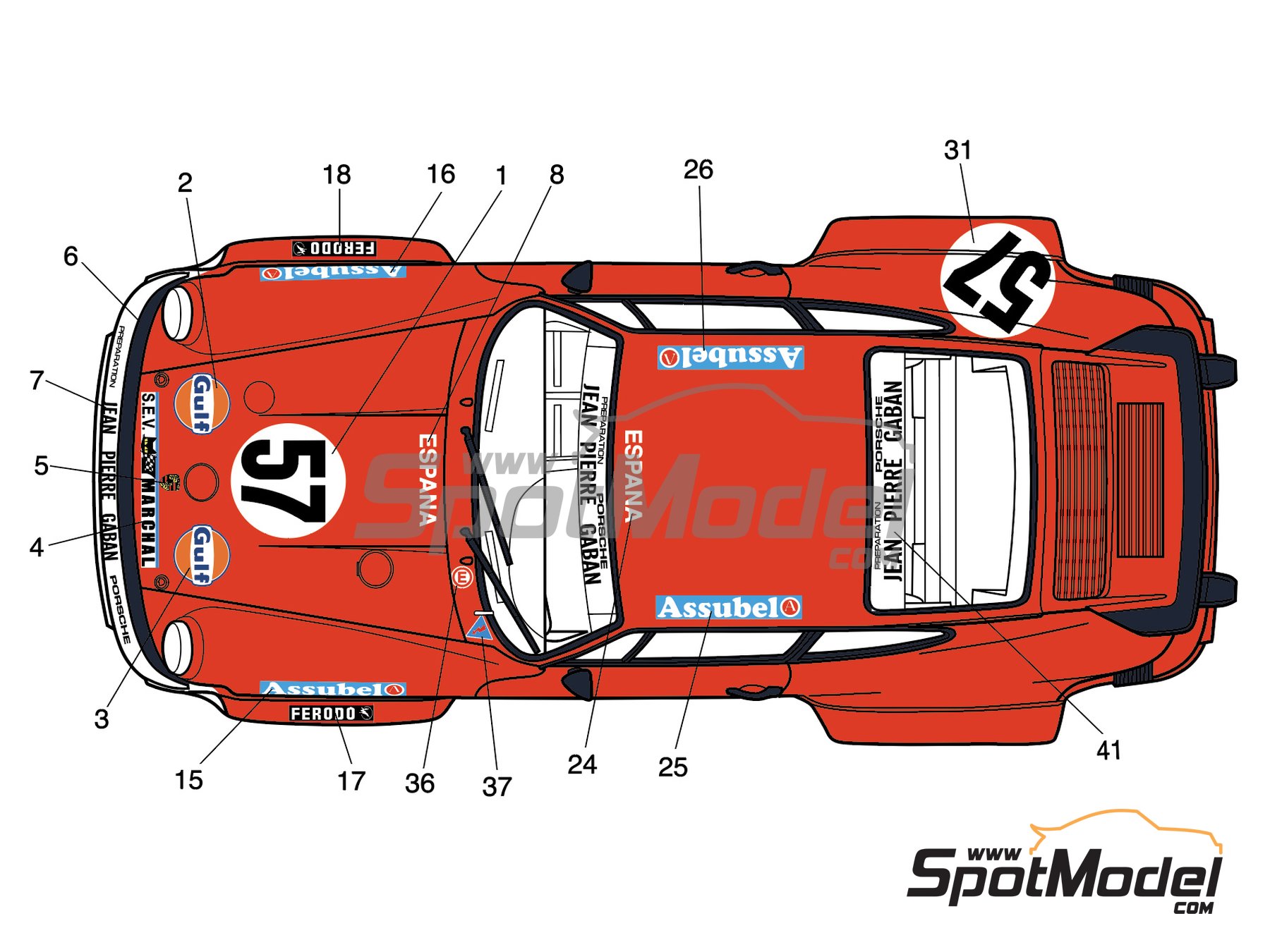 Image 3: Porsche 934 Turbo RSR Group sponsored by Jean Pierre Gaban - 24 Hours Le Mans 1977 | Marking / livery in 1/24 scale , designed by J Banks  and  manufactured by Print Lab Decals (ref.&nbsp;PLB2-368866)