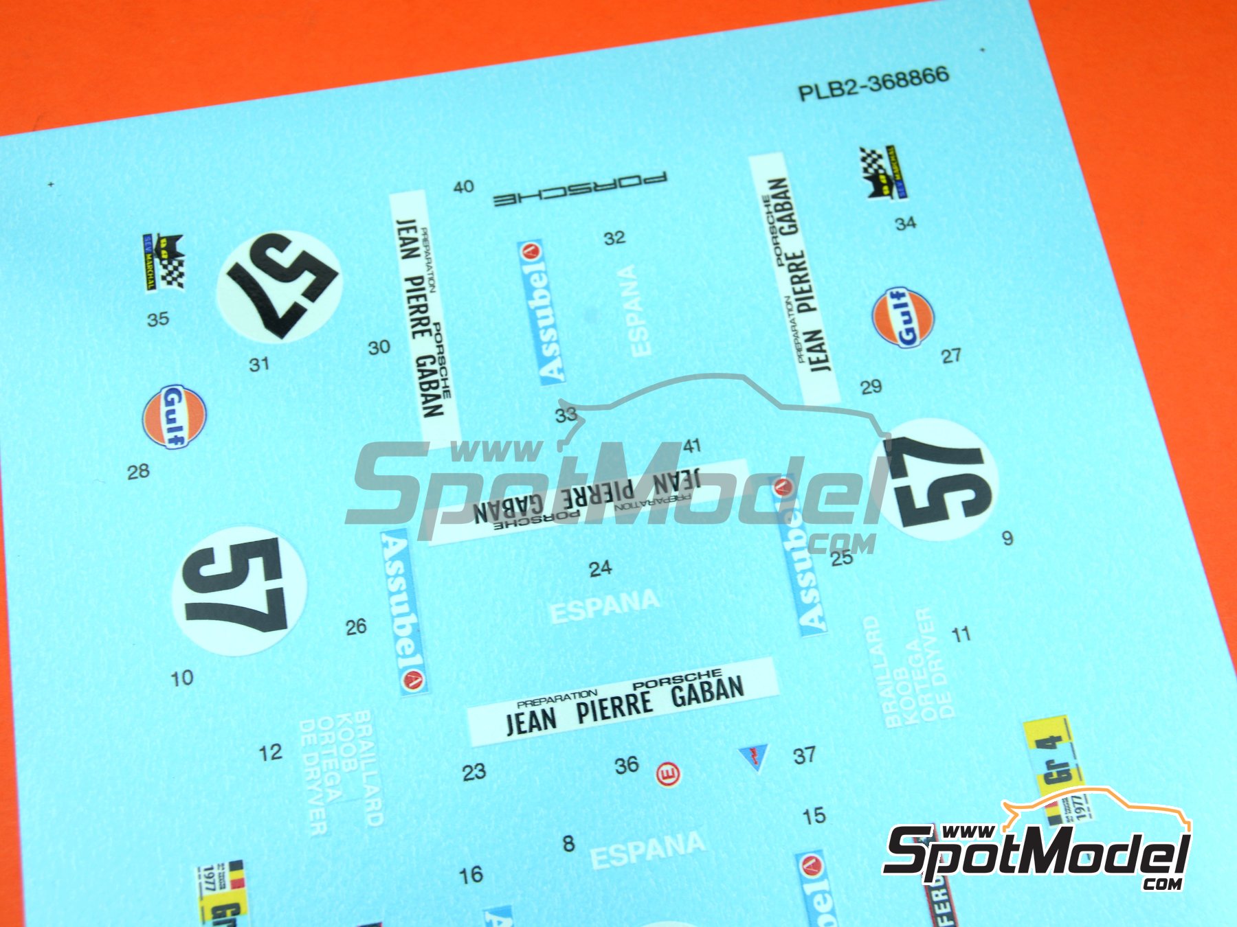 Image 6: Porsche 934 Turbo RSR Group sponsored by Jean Pierre Gaban - 24 Hours Le Mans 1977 | Marking / livery in 1/24 scale , designed by J Banks  and  manufactured by Print Lab Decals (ref.&nbsp;PLB2-368866)