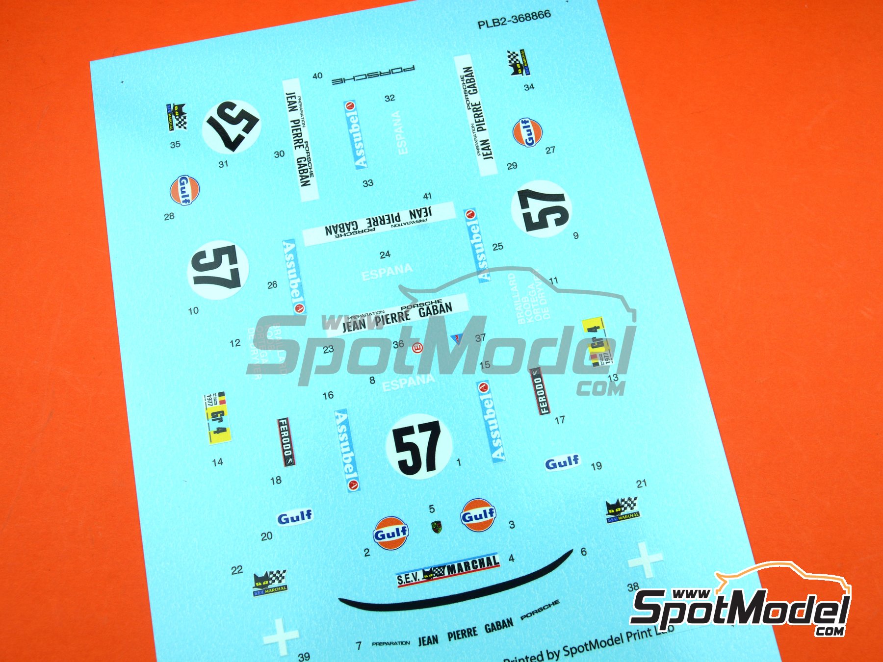 Image 8: Porsche 934 Turbo RSR Group sponsored by Jean Pierre Gaban - 24 Hours Le Mans 1977 | Marking / livery in 1/24 scale , designed by J Banks  and  manufactured by Print Lab Decals (ref.&nbsp;PLB2-368866)