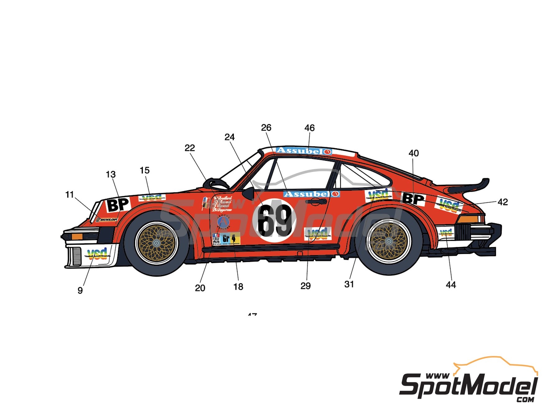 Image 2: Porsche 934 Turbo RSR Group 4 sponsored by Ravenel VSD - 24 Hours Le Mans 1978 | Marking / livery in 1/24 scale , designed by J Banks  and  manufactured by Print Lab Decals (ref.&nbsp;PLB2-435203)