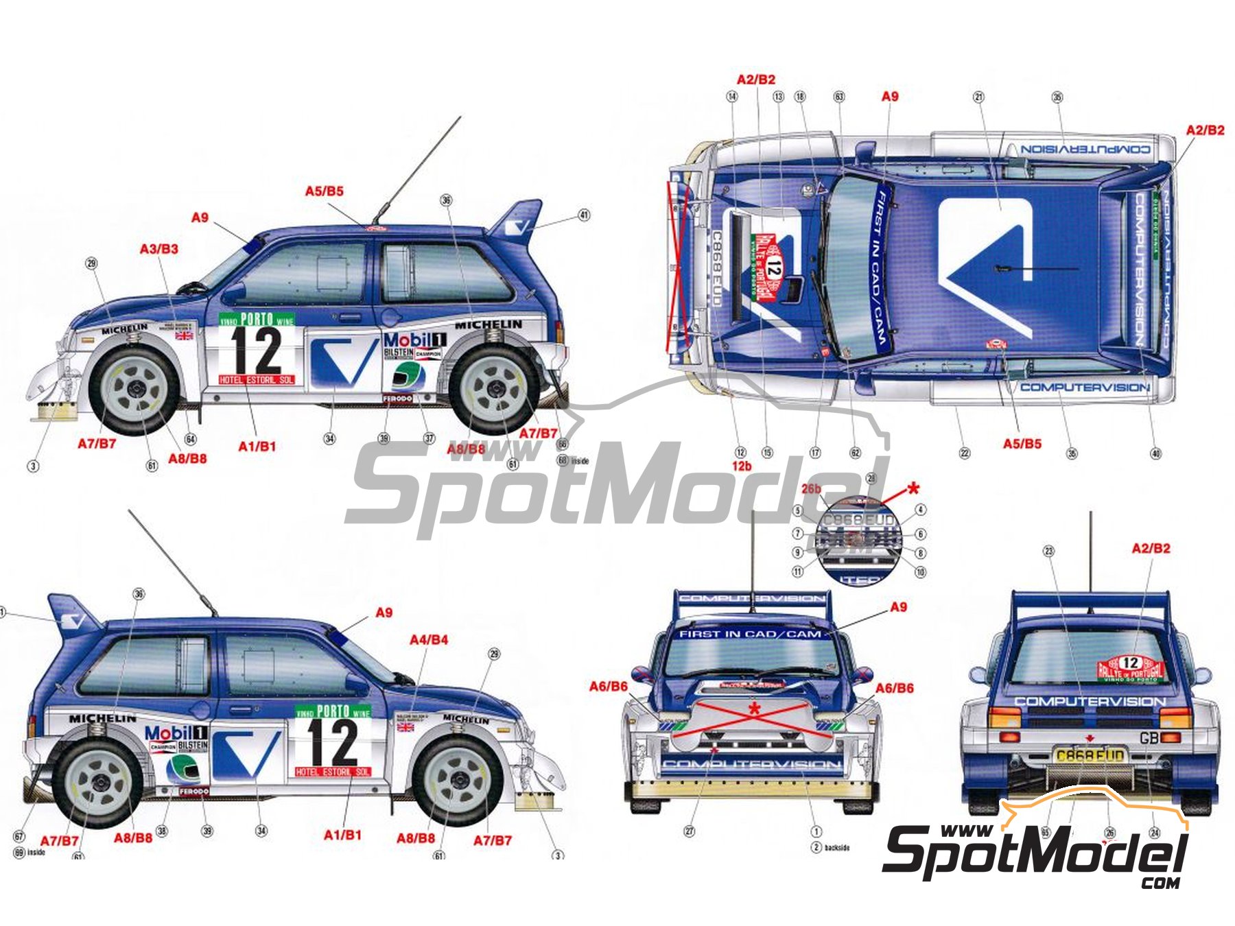 Decals 1/24 mg metro gr4 #7-24h-duez rally ypres 1986-dc2468 