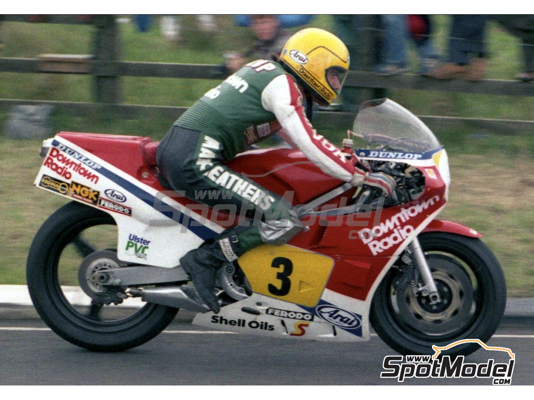 Image 6: Honda RS 500 Brian Coll Racing Team sponsored by Downtown Radio - Ulster Grand Prix, Transatlantic Trophy , Northwest 200 1984 | Marking / livery in 1/12 scale , designed by Screendesign  and  manufactured by Print Lab Decals (ref. PLB2-506862)