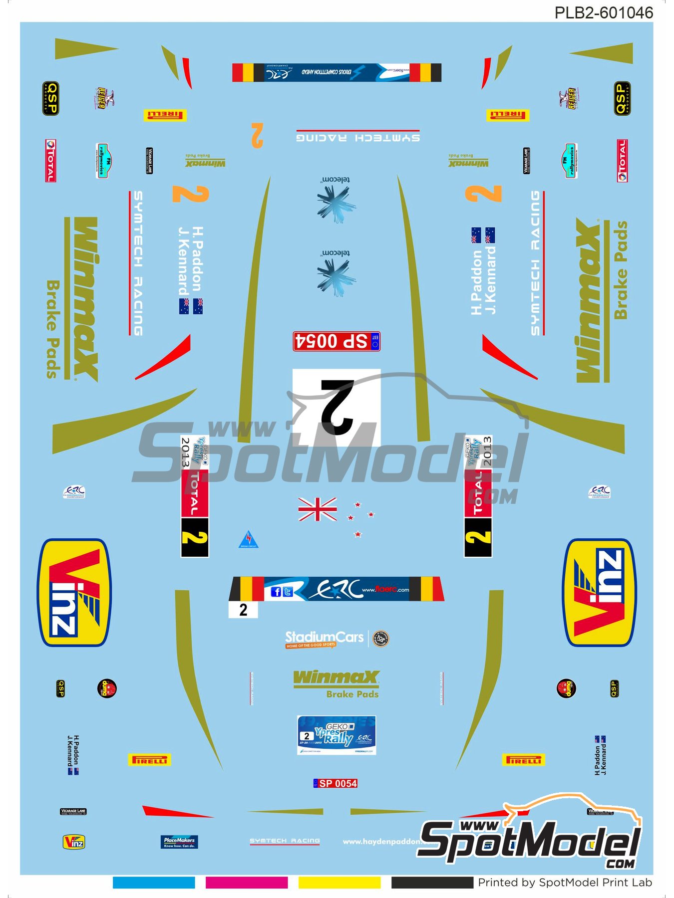 Ford Fiesta S2000 Symtech Racing Team sponsored by Winmax - Geko Ypres Rally 2013 | Marking / livery in 1/24 scale , designed by Tim van Dooremalen  and  manufactured by Print Lab Decals (ref. PLB2-601046) image