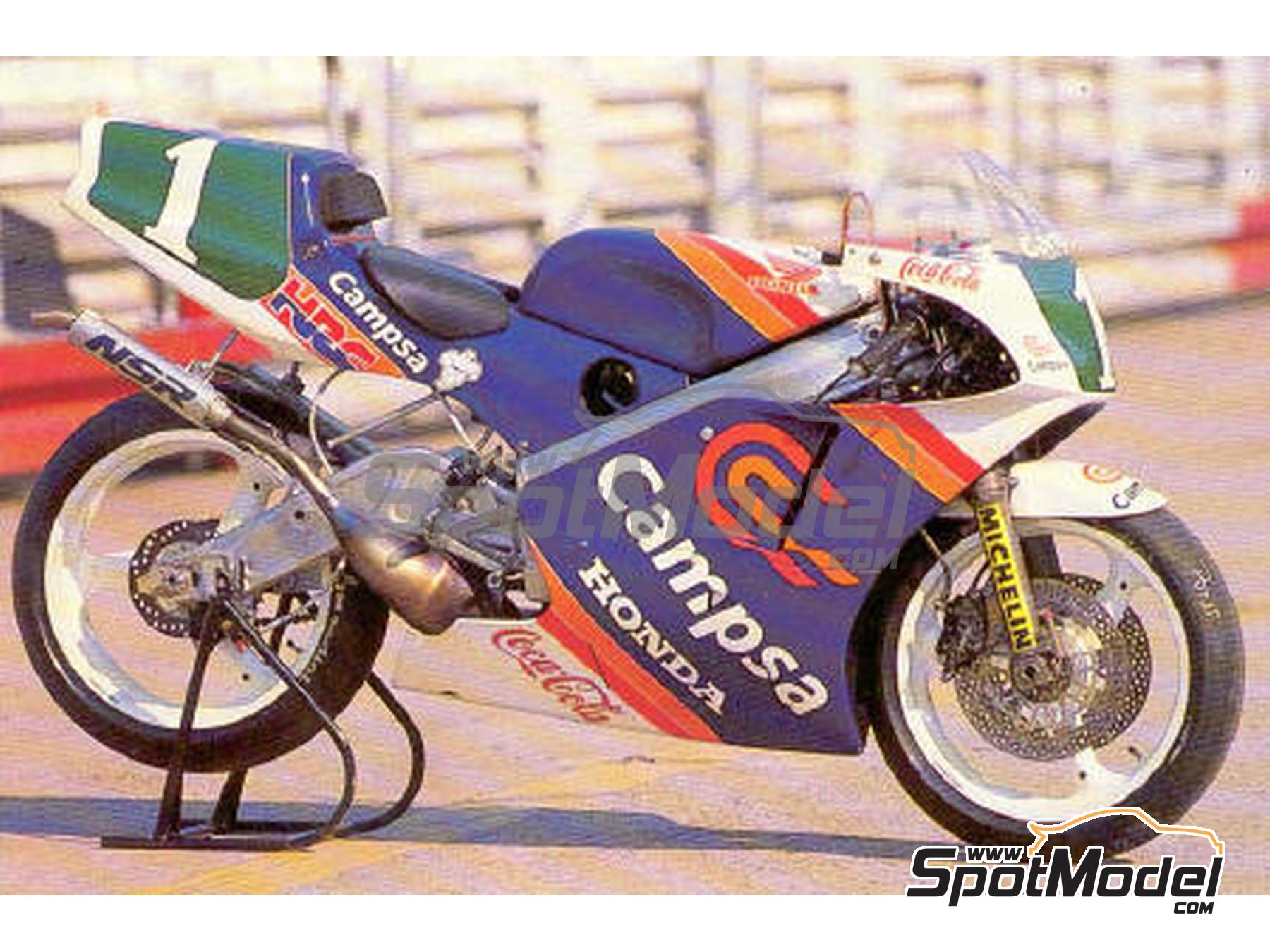 Image 1: Honda NSR250 Equipo Honda Racing patrocinado por Campsa - Campeonato del Mundo de Motociclismo 250cc 1989 | Decoración en escala 1/12 , diseñado por Screendesign  y  fabricado por Print Lab Decals (ref. PLB2-698409)