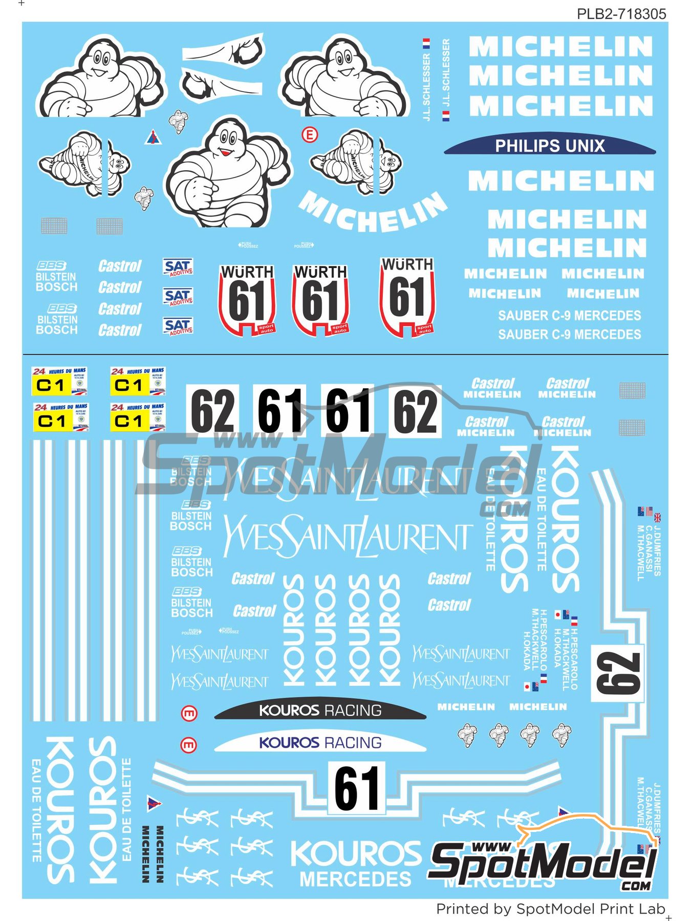 Decals Mercedes Sauber C9 Le Mans 1989 1:32 1:43 1:24 1:18 calcas 