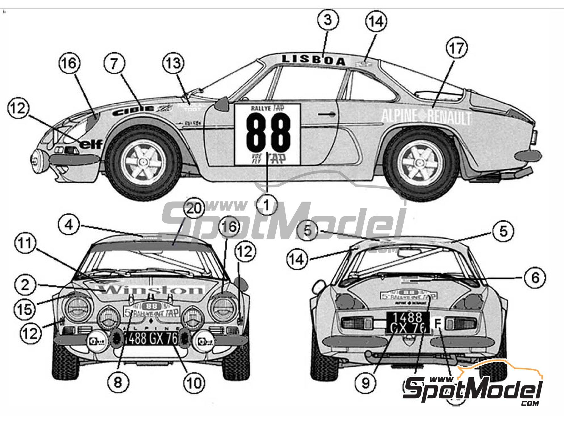 DECALS 1/24 REF 595 ALPINE RENAULT A110 LARROUSSE TOUR DE CORSE 1974 RALLYE WRC 