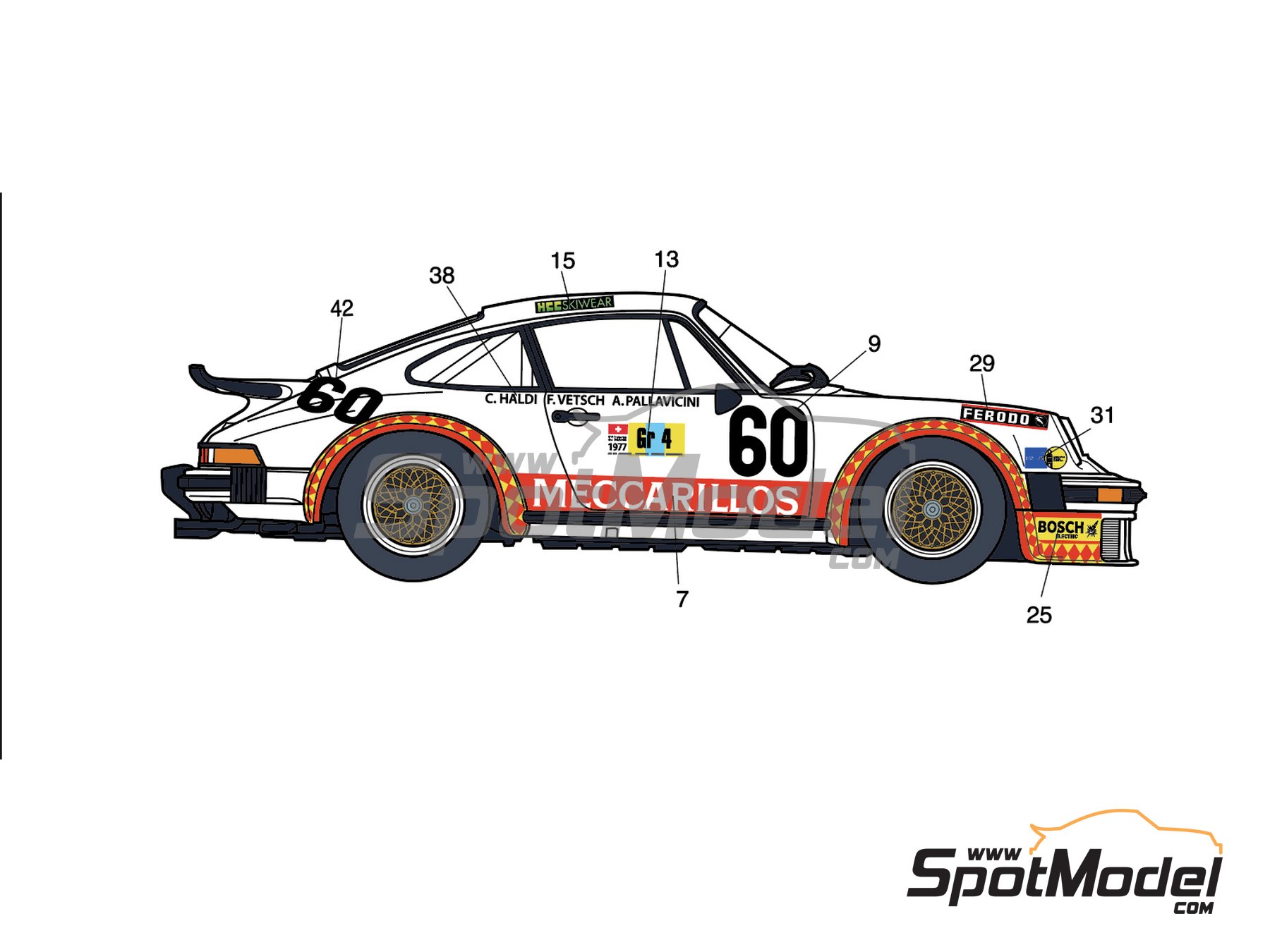 Print Lab Decals Marking Livery 1 24 Scale Porsche 934 Turbo Rsr Group 4 Schiller Racing Team Sponsored By Meccarillos 60 24 Hours Le Mans 1977 Ref Plb2 Spotmodel