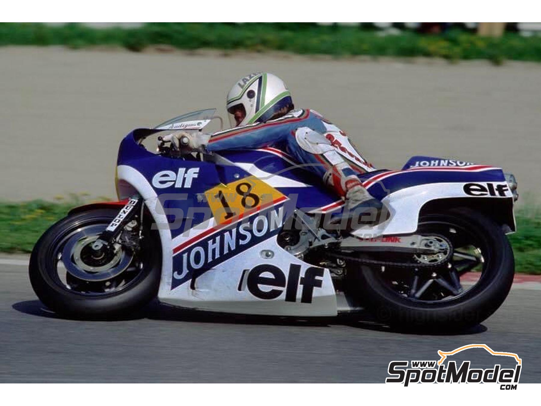 Image 1: Honda RS 500 sponsored by ELF - Spanish Moto GP Grand Prix 1983 | Marking / livery in 1/12 scale , designed by Screendesign  and  manufactured by Print Lab Decals (ref.&nbsp;PLB2-861708)
