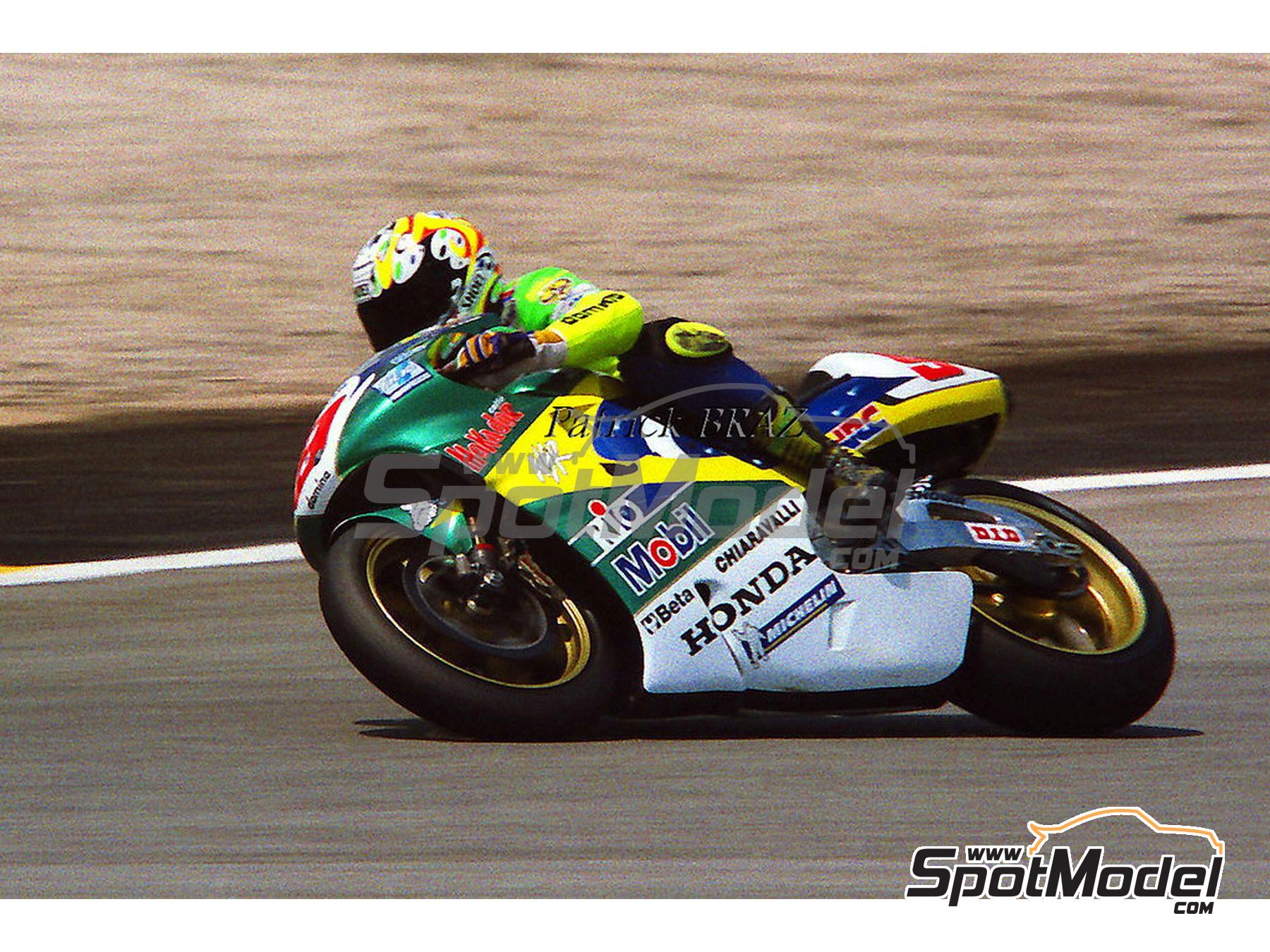 Image 4: Honda NSR500 Honda Gresini Team sponsored by Mobil - Motorcycle World Championship 1998 | Marking / livery in 1/12 scale , designed by screendesign  and  manufactured by Print Lab Decals (ref.&nbsp;PLB2-932668)