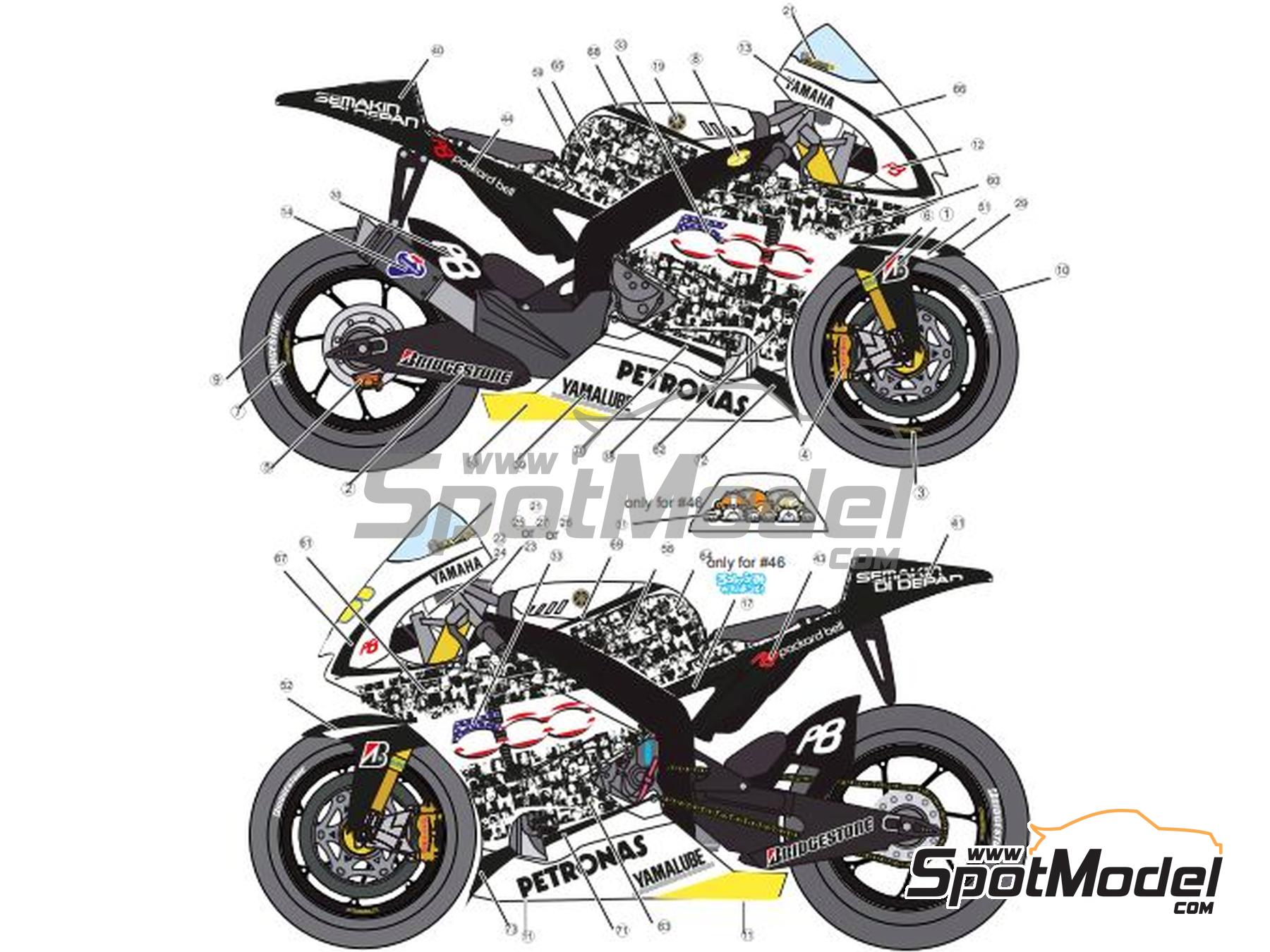 Image 1: Yamaha YZR-M1 Fiat Yamaha Team sponsored by Petronas - Laguna Seca Moto GP Grand Prix 2009 | Marking / livery in 1/12 scale , designed by Screendesign  and  manufactured by Print Lab Decals (ref.&nbsp;PLB2-948019)