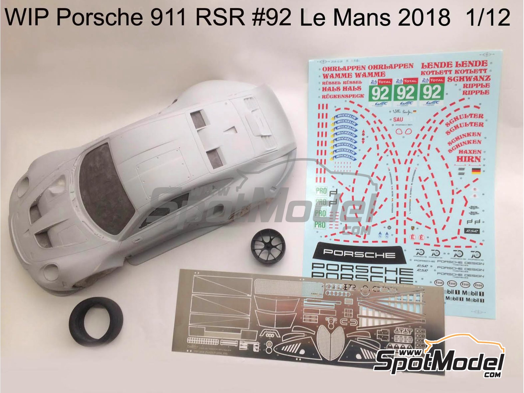 Image 1: Porsche 911 RSR Porsche Motorsport GT Team sponsored by Pink Pig - 12 Hours Sebring, 24 Hours Le Mans 2018 | Car scale model kit in 1/12 scale manufactured by Profil24 (ref. P1208K)