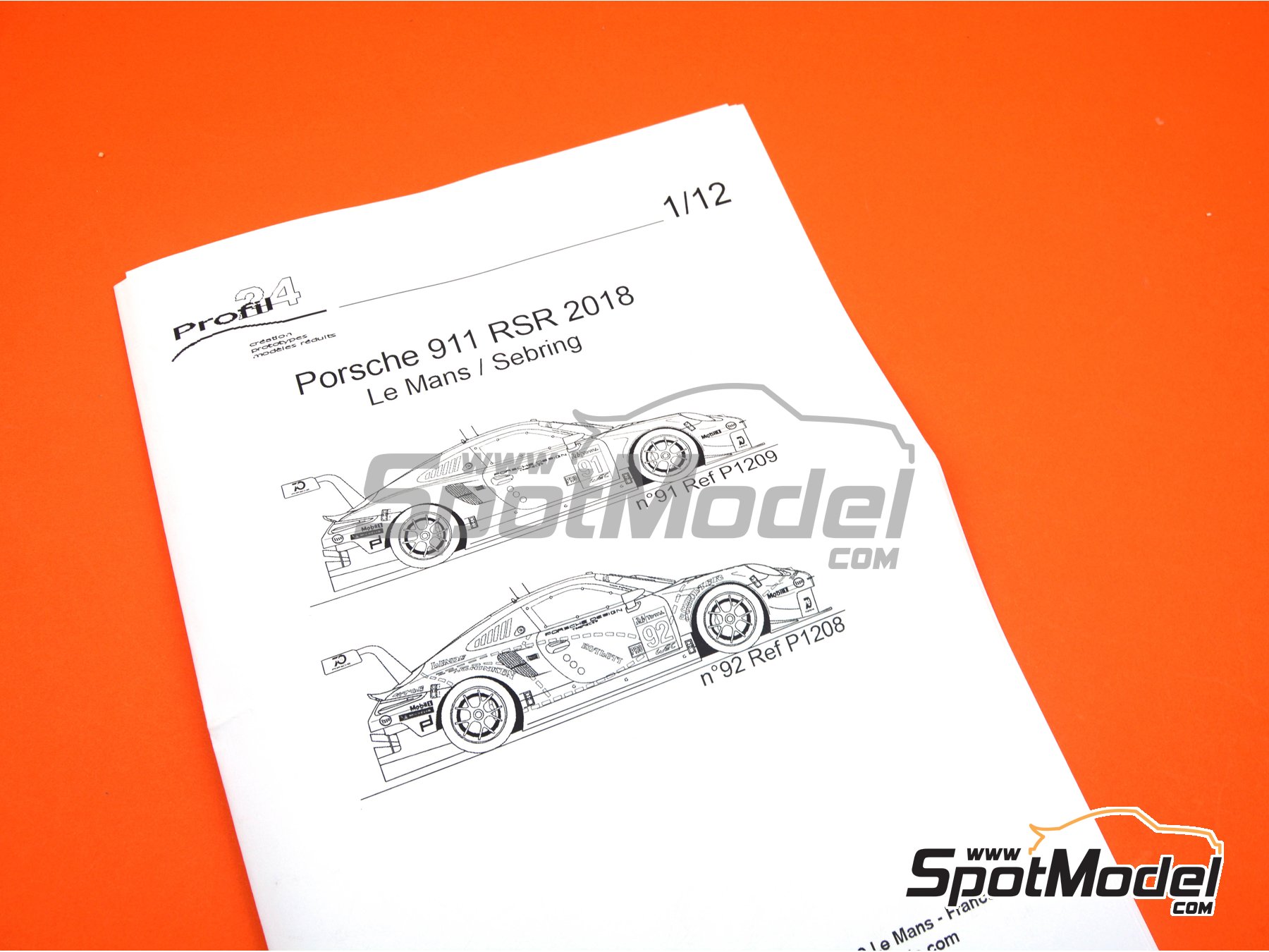 Image 13: Porsche 911 RSR Porsche Motorsport GT Team sponsored by Pink Pig - 12 Hours Sebring, 24 Hours Le Mans 2018 | Car scale model kit in 1/12 scale manufactured by Profil24 (ref. P1208K)