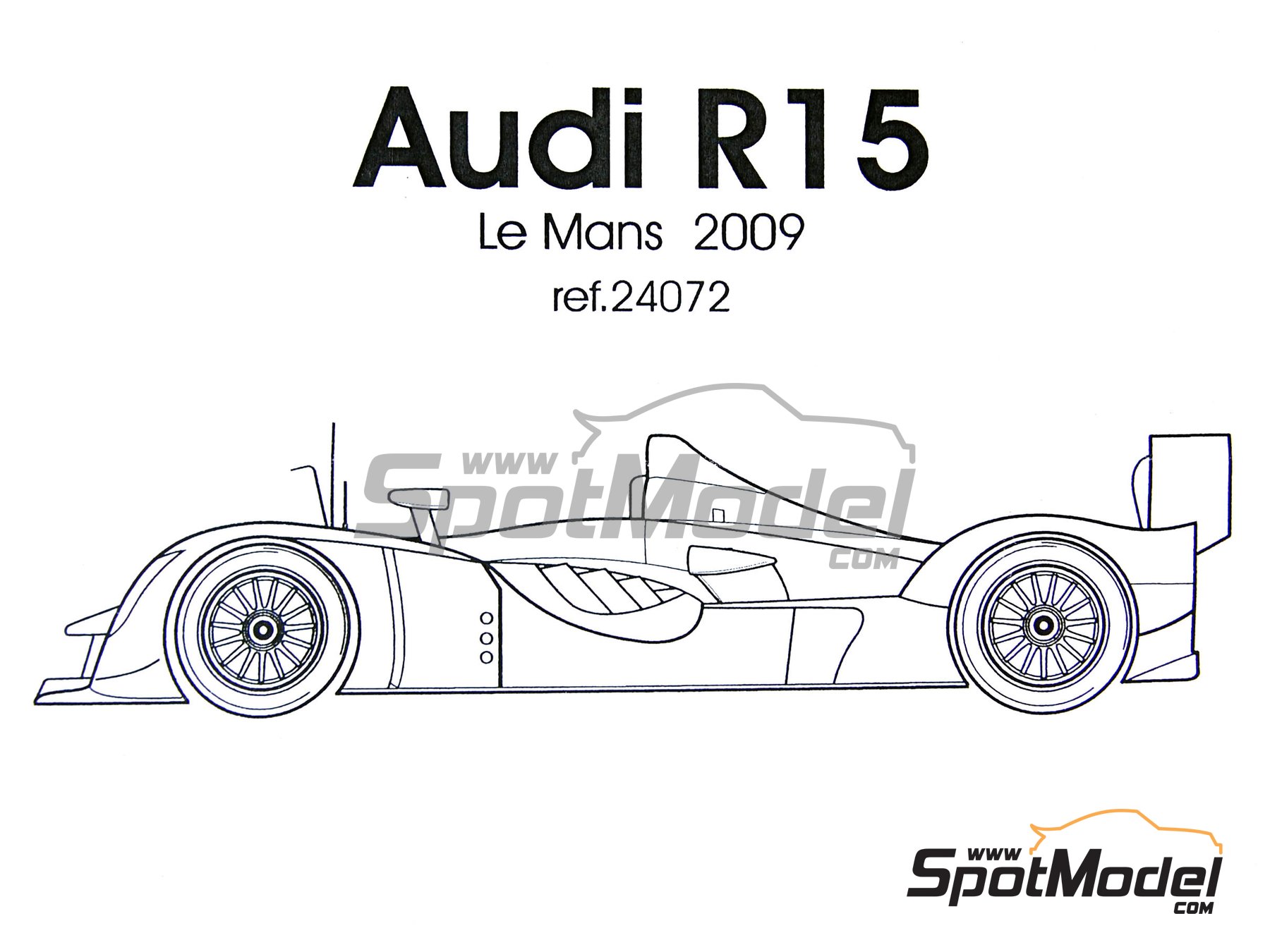 Audi R15 Tdi sponsored by Shell - 24 Hours Le Mans 2009. Car scale model  kit in 1/24 scale manufactured by Profil24 (ref. P24072K)