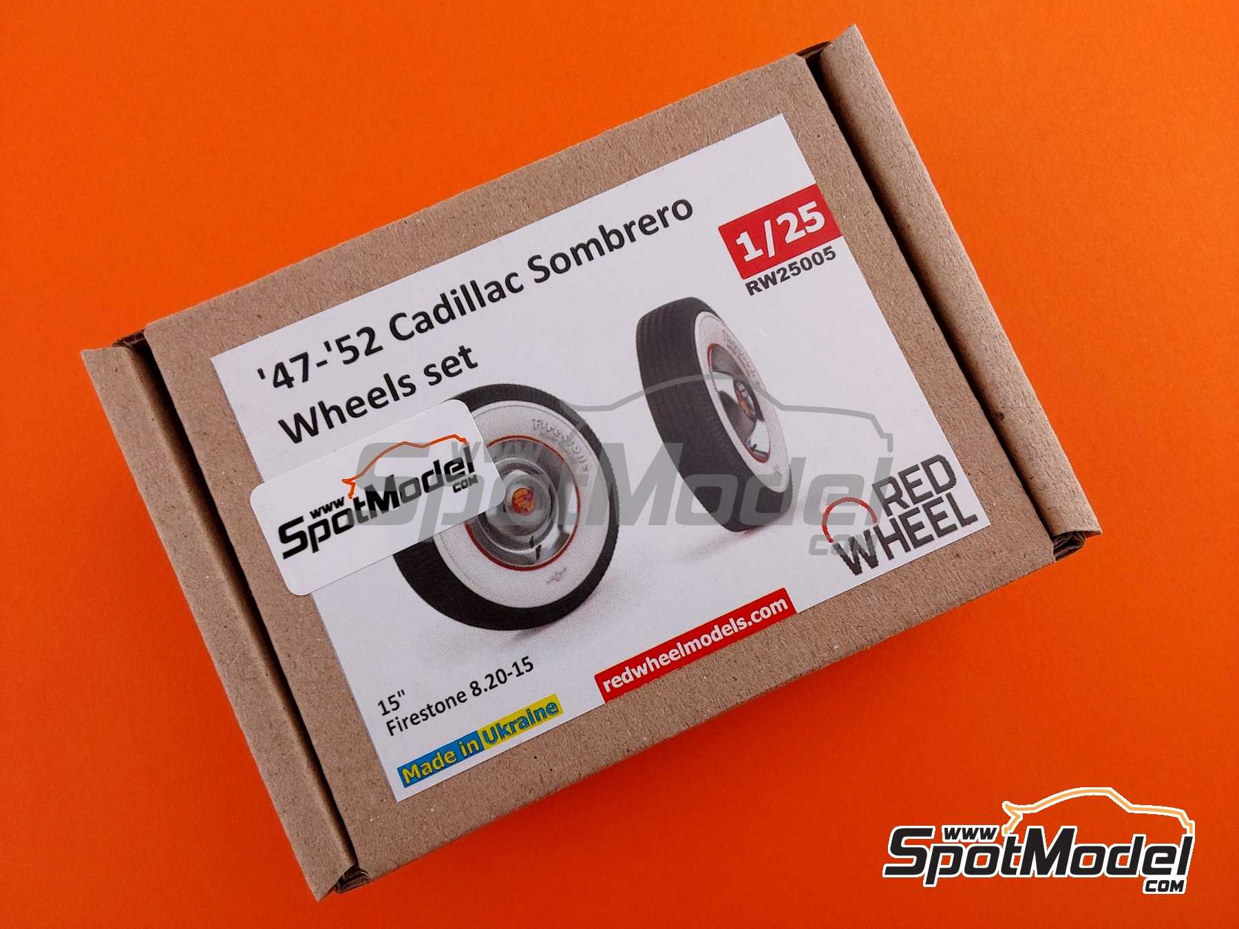 Image 5: Cadillac Sombrero wheels 15 inches -  1947-1952 | Rims and tyres set in 1/25 scale manufactured by Red Wheel (ref.&nbsp;RW25005)