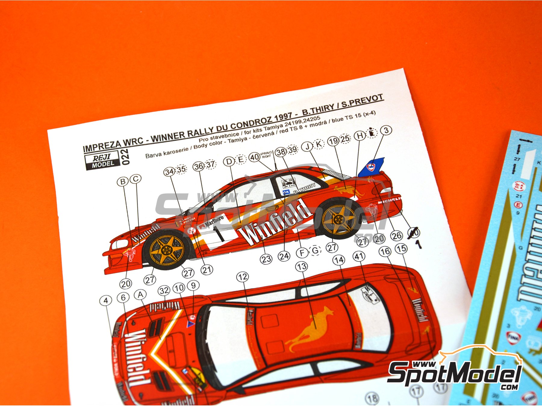 Image 1: Subaru Impreza WRC patrocinado por Winfield - Rally Condroz de B&eacute;lgica - Rallye du Condroz 1997 | Decoraci&oacute;n en escala&nbsp;1/24 fabricado por Reji Model (ref.&nbsp;REJI-022, tambien 022)