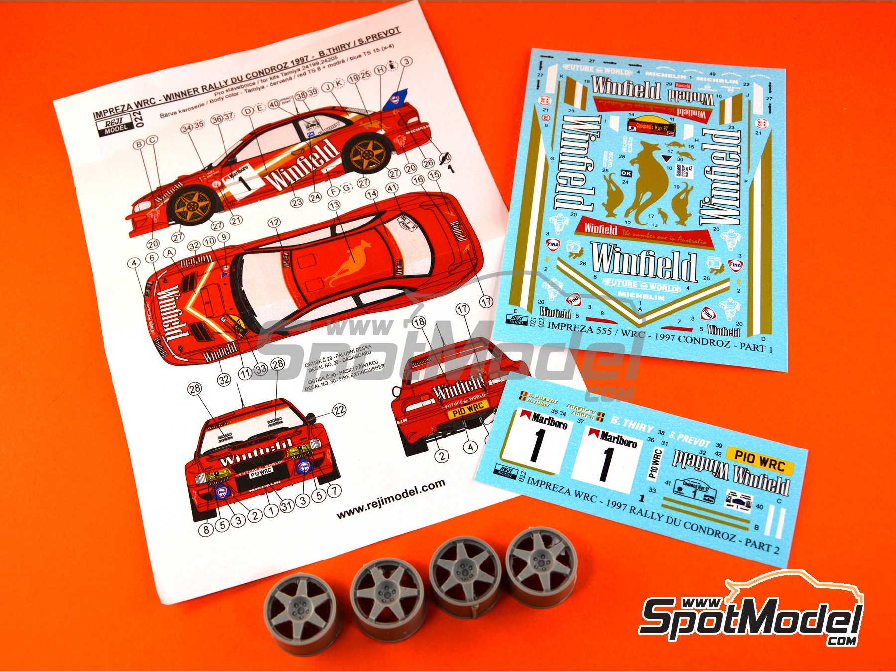 Image 7: Subaru Impreza WRC patrocinado por Winfield - Rally Condroz de B&eacute;lgica - Rallye du Condroz 1997 | Decoraci&oacute;n en escala&nbsp;1/24 fabricado por Reji Model (ref.&nbsp;REJI-022, tambien 022)