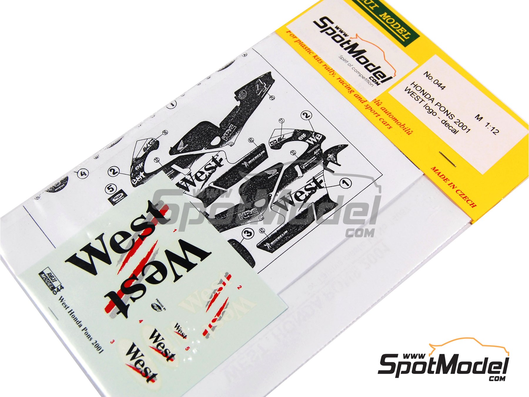Image 1: Honda NSR500: Logotipos West Equipo Honda Pons - Campeonato del Mundo de Motociclismo 2001 | Decoraci&oacute;n en escala&nbsp;1/12 fabricado por Reji Model (ref.&nbsp;REJI-044, tambien 044)