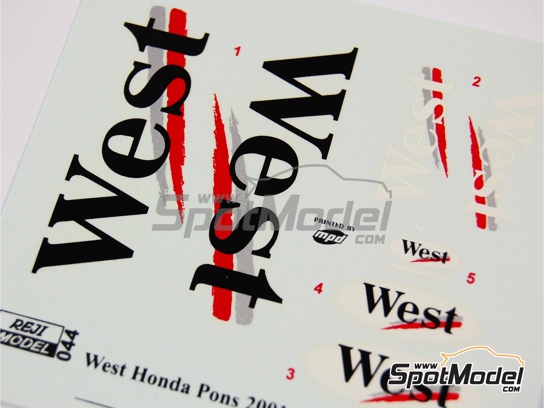 Image 3: Honda NSR500: Logotipos West Equipo Honda Pons - Campeonato del Mundo de Motociclismo 2001 | Decoraci&oacute;n en escala&nbsp;1/12 fabricado por Reji Model (ref.&nbsp;REJI-044, tambien 044)