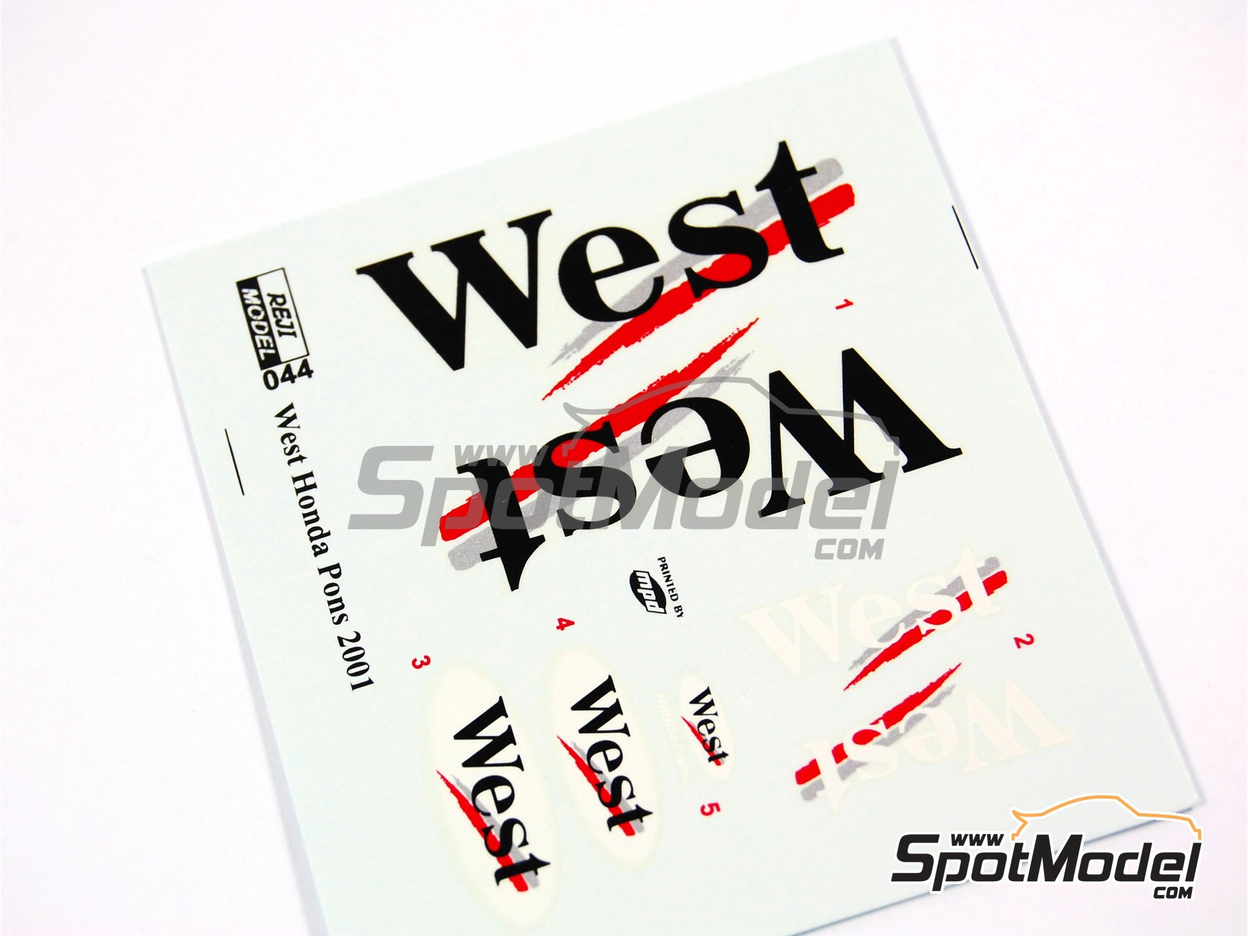 Image 4: Honda NSR500: Logotipos West Equipo Honda Pons - Campeonato del Mundo de Motociclismo 2001 | Decoraci&oacute;n en escala&nbsp;1/12 fabricado por Reji Model (ref.&nbsp;REJI-044, tambien 044)