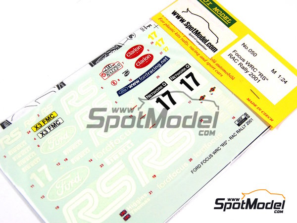 Image 1: Ford Focus WRC Equipo Ford Motor Co. patrocinado por Clarion, RS - Network Q RAC Rally de Inglaterra 2001 | Decoración en escala 1/24 fabricado por Reji Model (ref. REJI-050, tambien 050)