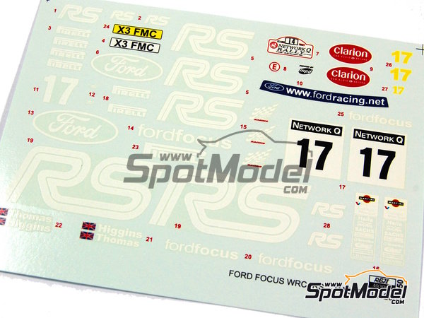 Image 4: Ford Focus WRC Equipo Ford Motor Co. patrocinado por Clarion, RS - Network Q RAC Rally de Inglaterra 2001 | Decoración en escala 1/24 fabricado por Reji Model (ref. REJI-050, tambien 050)