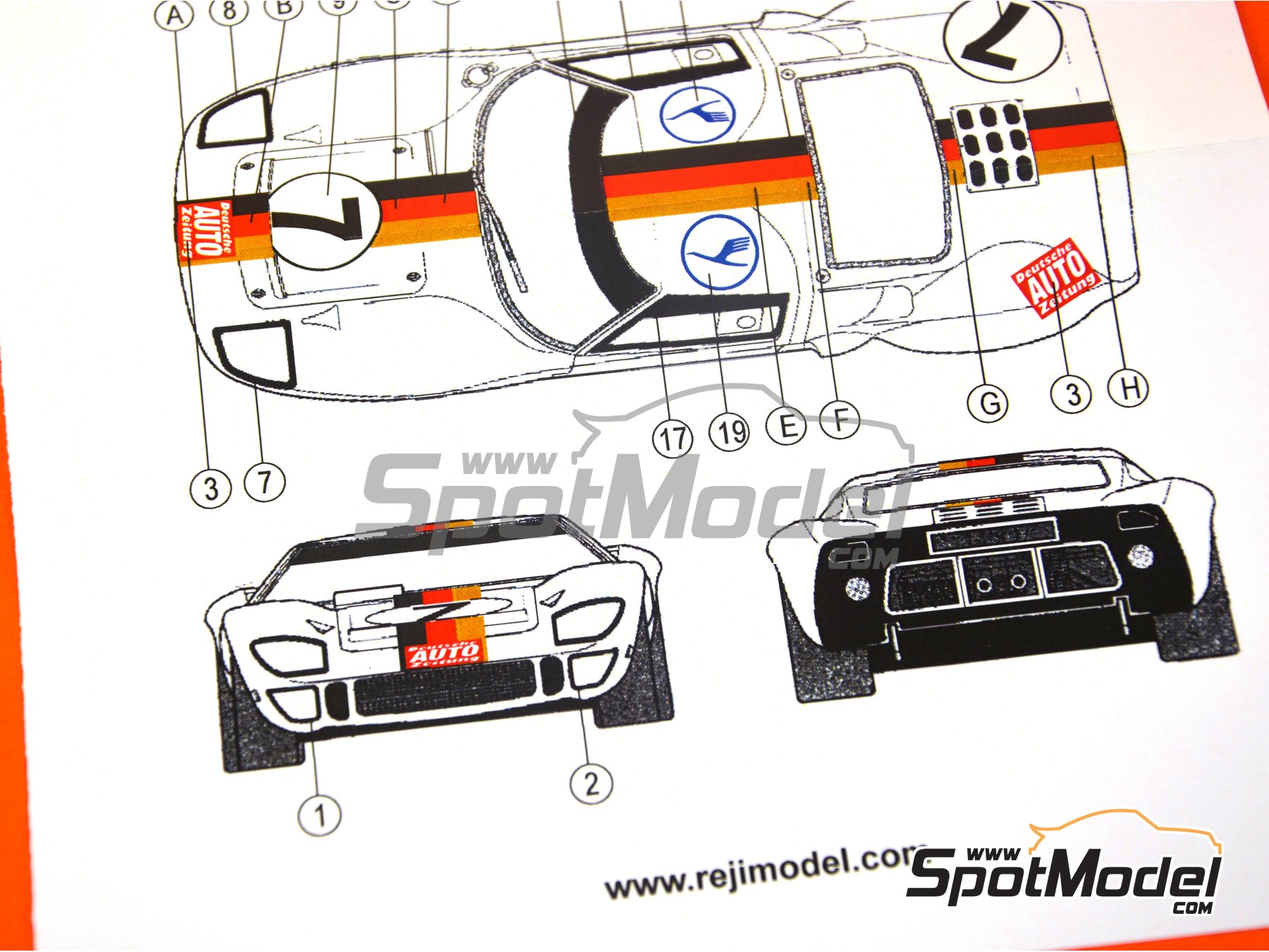 Image 5: Ford GT40 Mk II sponsored by Auto Zeitung - Watkins Glen 6 Hours 1969 | Marking / livery in 1/24 scale manufactured by Reji Model (ref. REJI-057, also 057)
