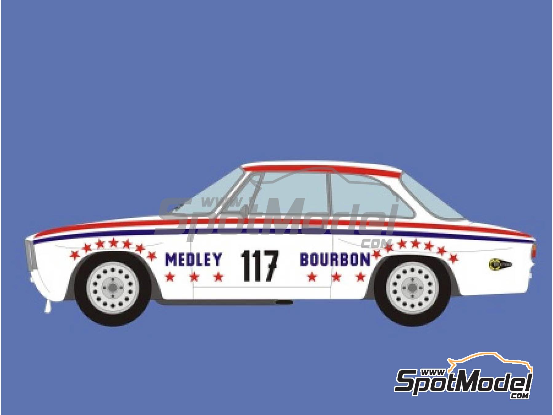 Image 1: Alfa Romeo GTAm sponsored by Medley Bourbon - Deutsche Rennsport Meisterschaft DRM, European Touring Car Championship ETCC Brno 1974 and 1975 | Marking / livery in 1/24 scale manufactured by Reji Model (ref. REJI-076, also 076)