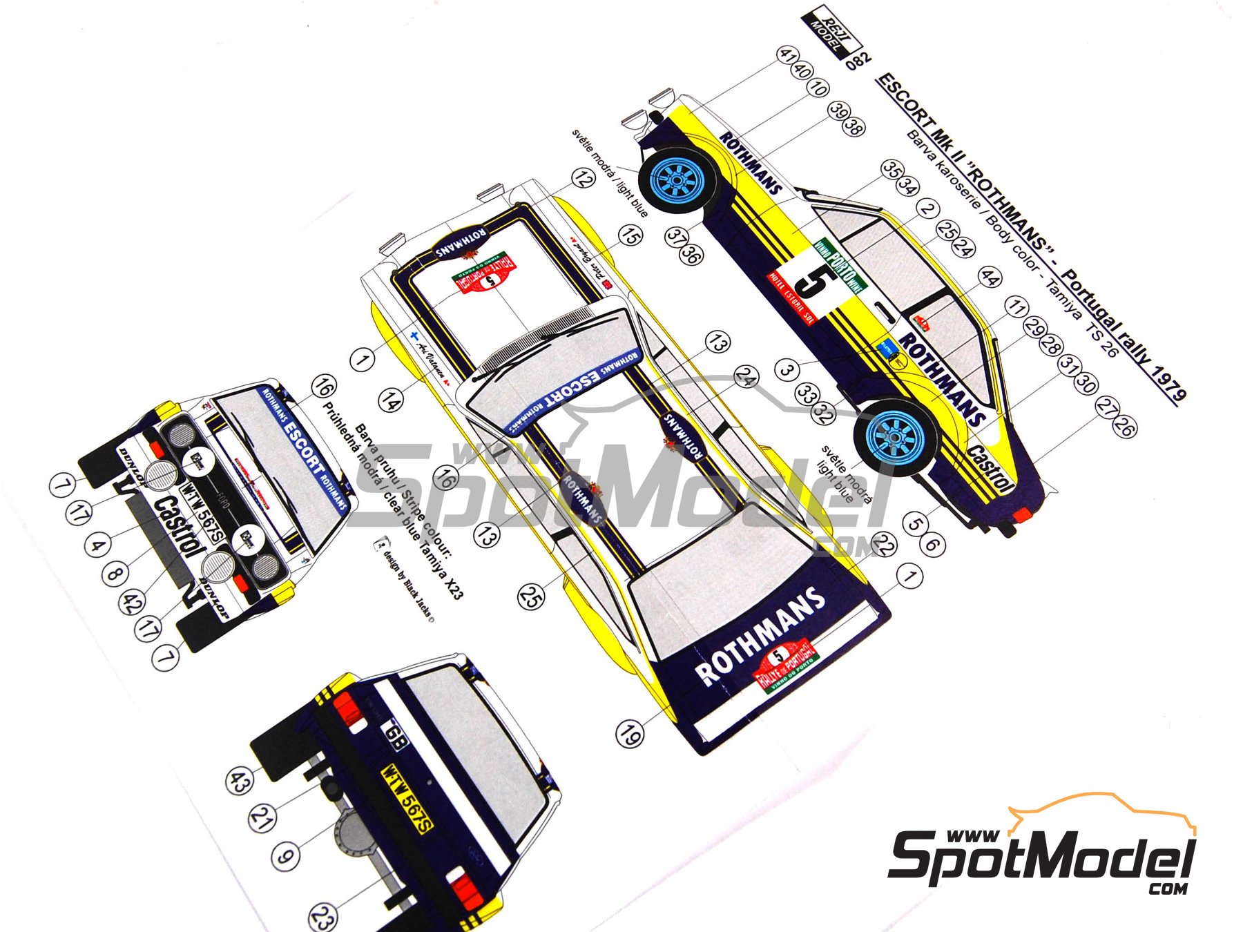 Image 1: Ford Escort Mk. II RS 1800 sponsored by Rothmans - Portugal Rally - Vinho do Porto 1979 | Marking / livery in 1/24 scale manufactured by Reji Model (ref.&nbsp;REJI-082, also 082)