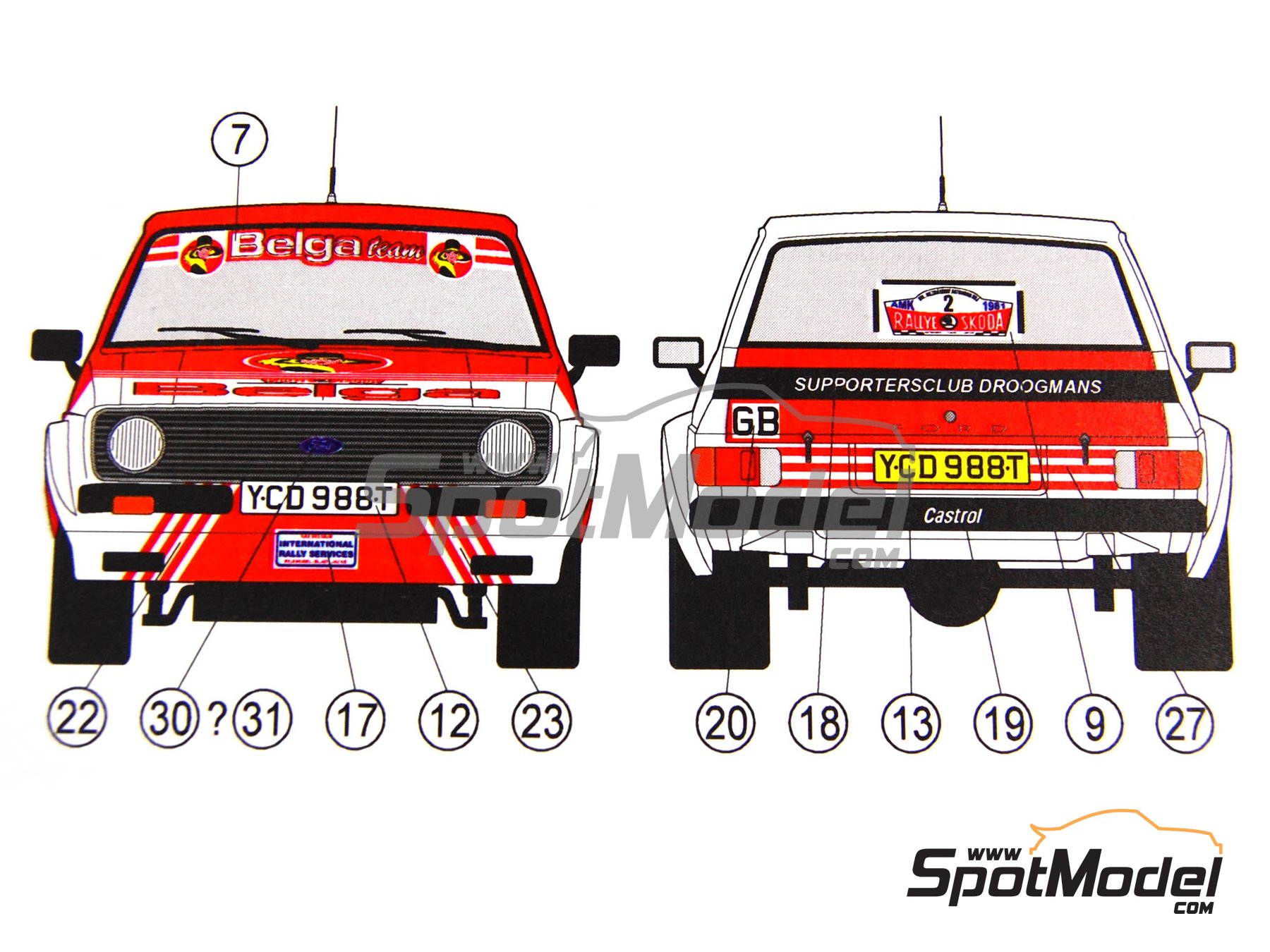 Image 1: Ford Escort Mk II RS 1800 sponsored by Belga - Skoda Rally 1981 | Marking / livery in 1/24 scale manufactured by Reji Model (ref.&nbsp;REJI-083, also 083)