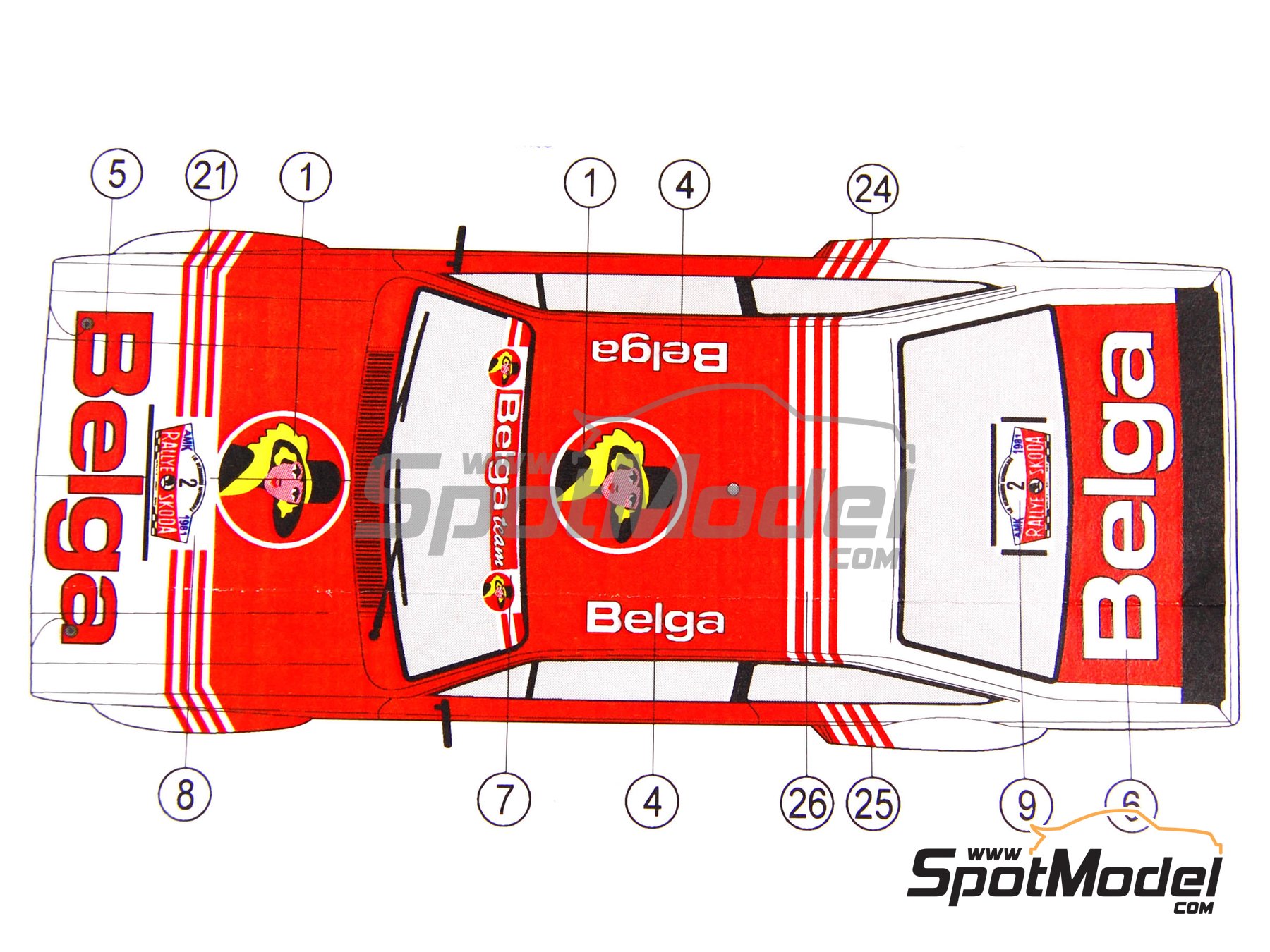 Image 2: Ford Escort Mk II RS 1800 sponsored by Belga - Skoda Rally 1981 | Marking / livery in 1/24 scale manufactured by Reji Model (ref.&nbsp;REJI-083, also 083)