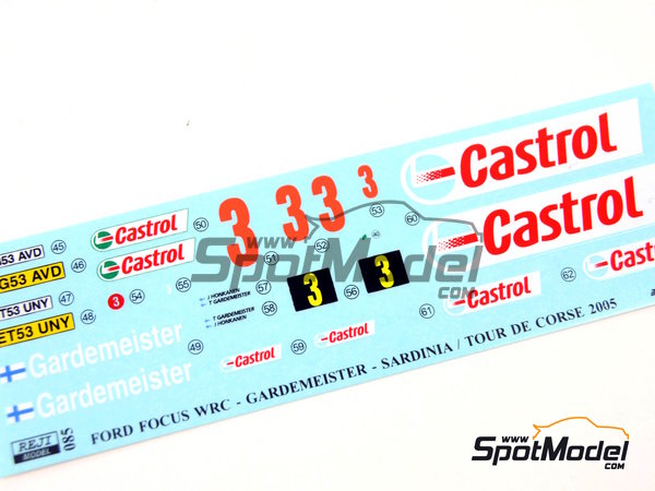 Image 4: Ford Focus WRC patrocinado por Castrol - Rally Tour de Corse, Rally de Cerde&ntilde;a 2005 | Decoraci&oacute;n en escala&nbsp;1/24 fabricado por Reji Model (ref.&nbsp;REJI-085, tambien 085 y 0085)
