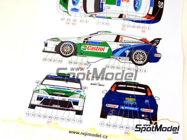 Image 7: Ford Focus WRC patrocinado por Castrol - Rally Tour de Corse, Rally de Cerde&ntilde;a 2005 | Decoraci&oacute;n en escala&nbsp;1/24 fabricado por Reji Model (ref.&nbsp;REJI-085, tambien 085 y 0085)